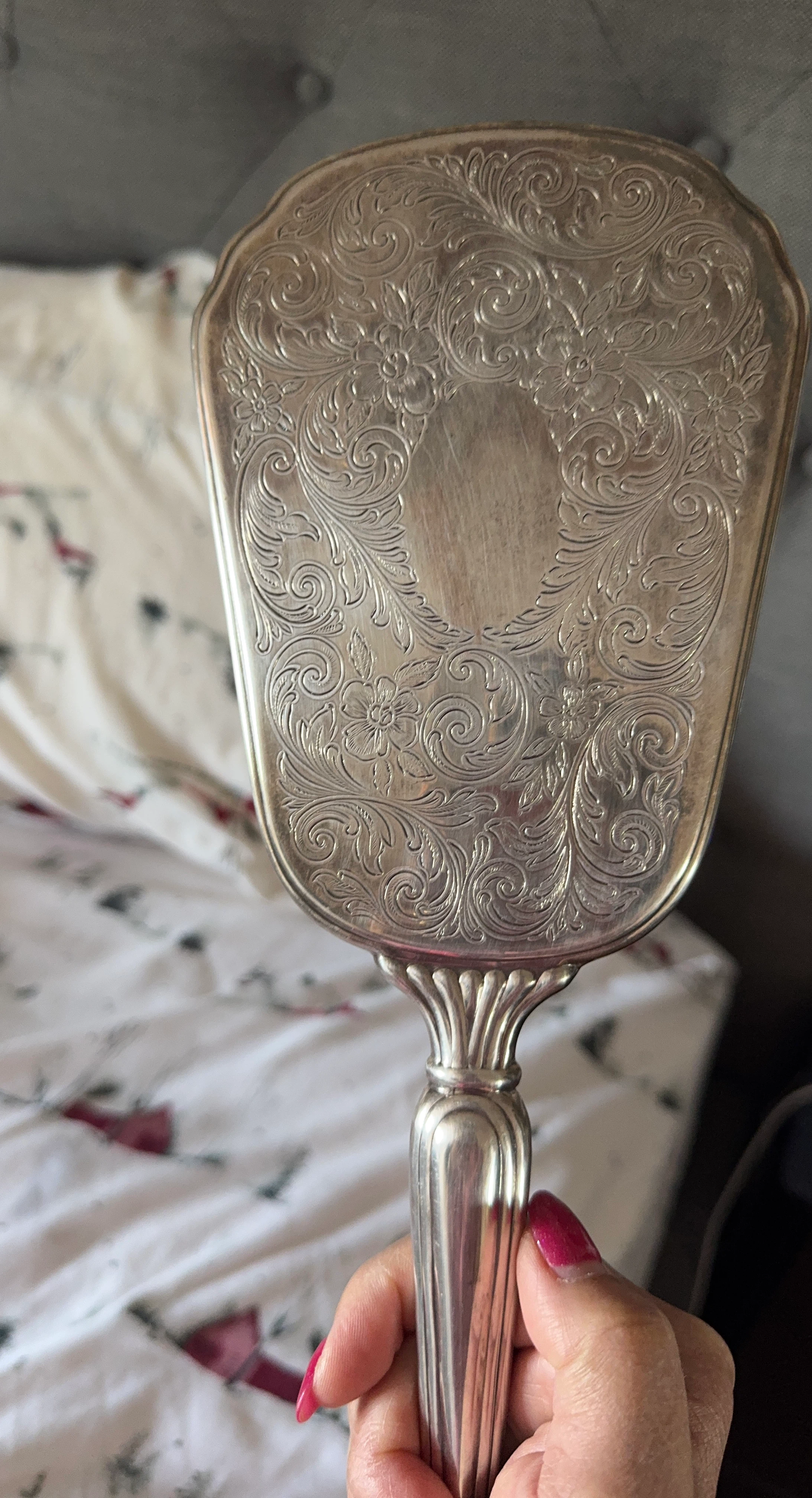 Vintage Silver-Plated Vanity Mirror and Brush Set