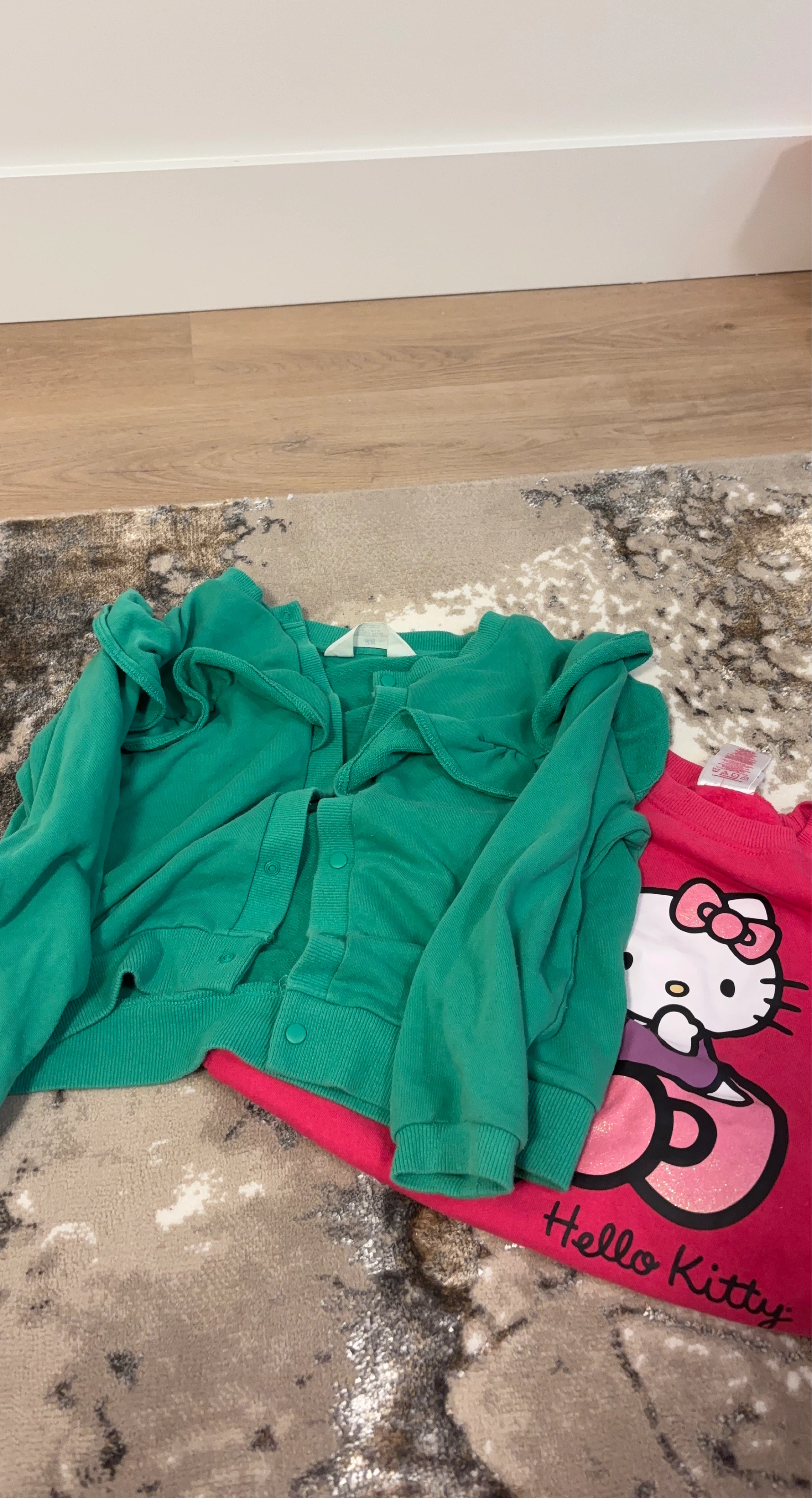 Hello Kitty Pink Shirt and Green Cardigan Set