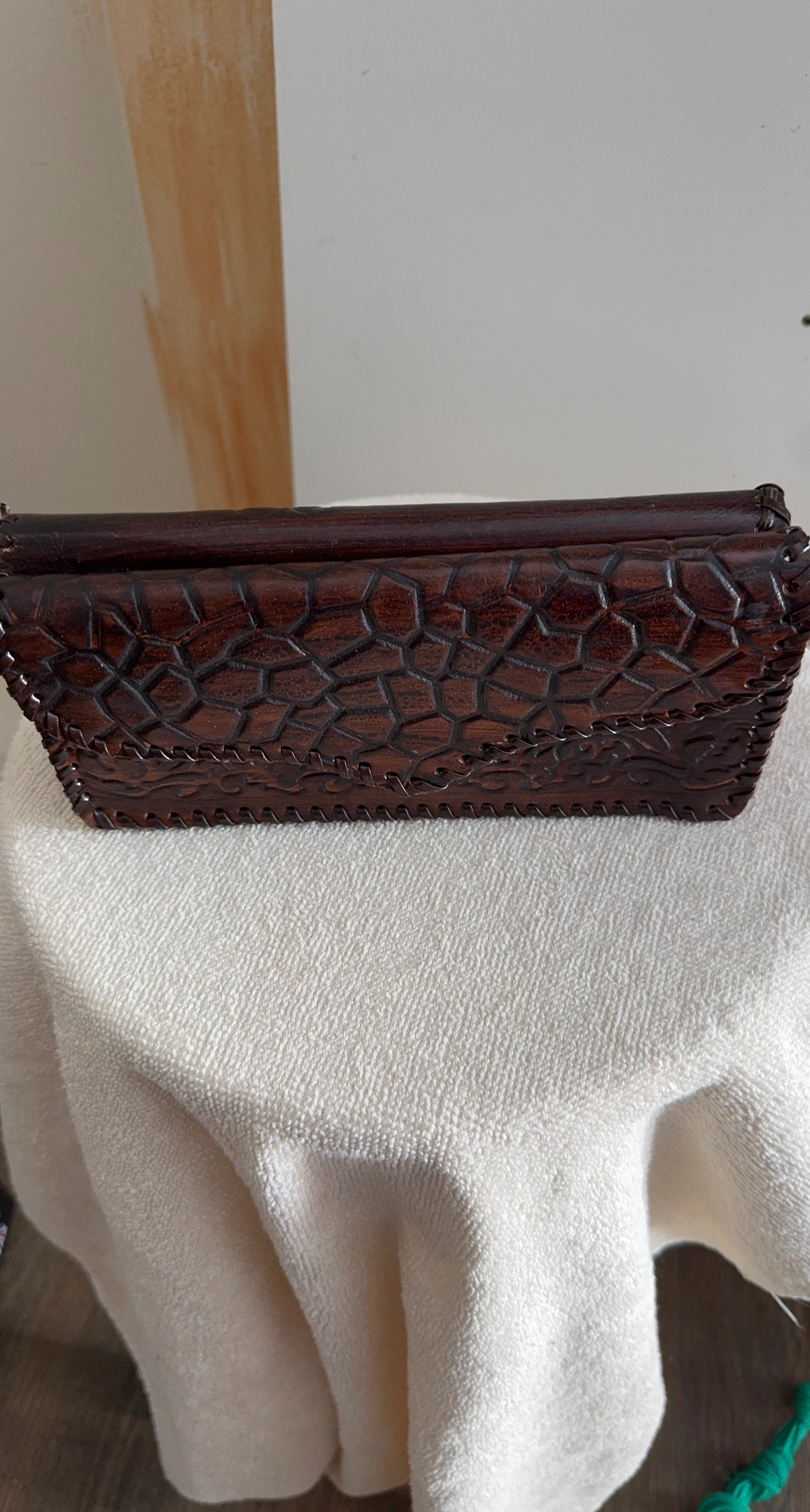 Dark Brown Embossed Leather Clutch/Pouch