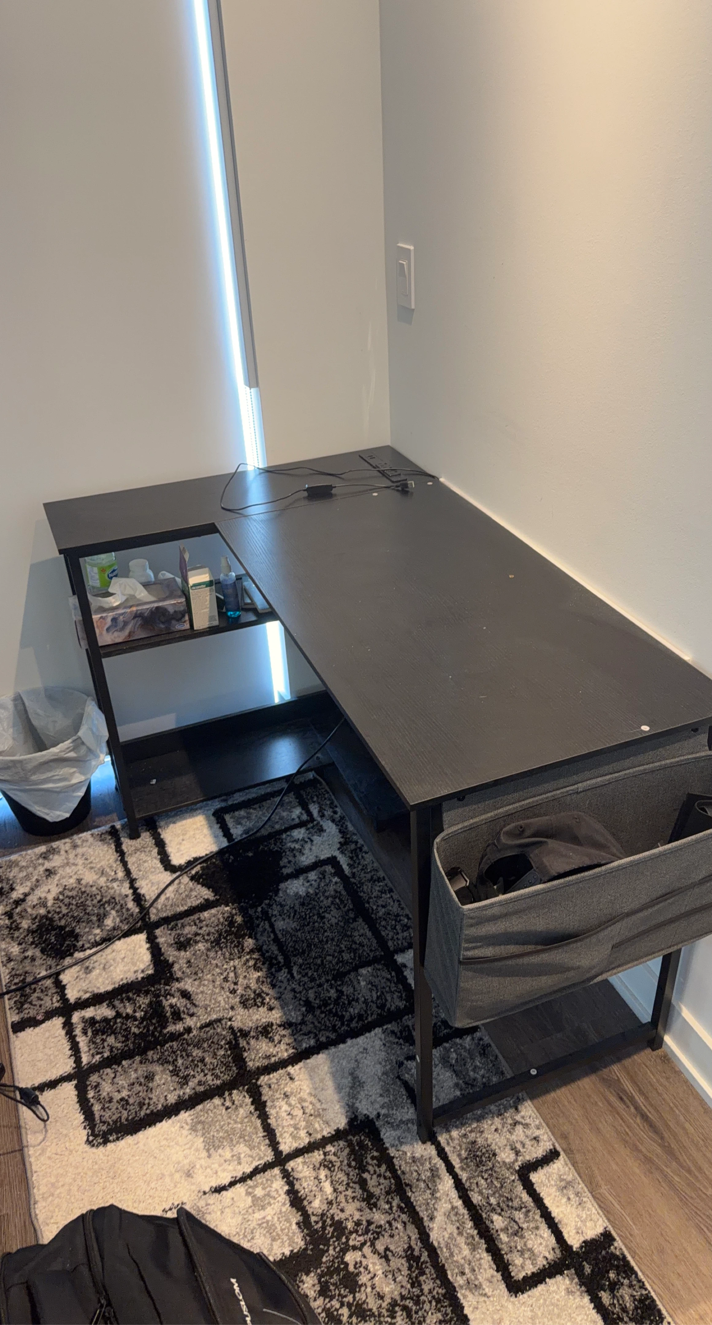 L-Shaped Black Desk with Storage