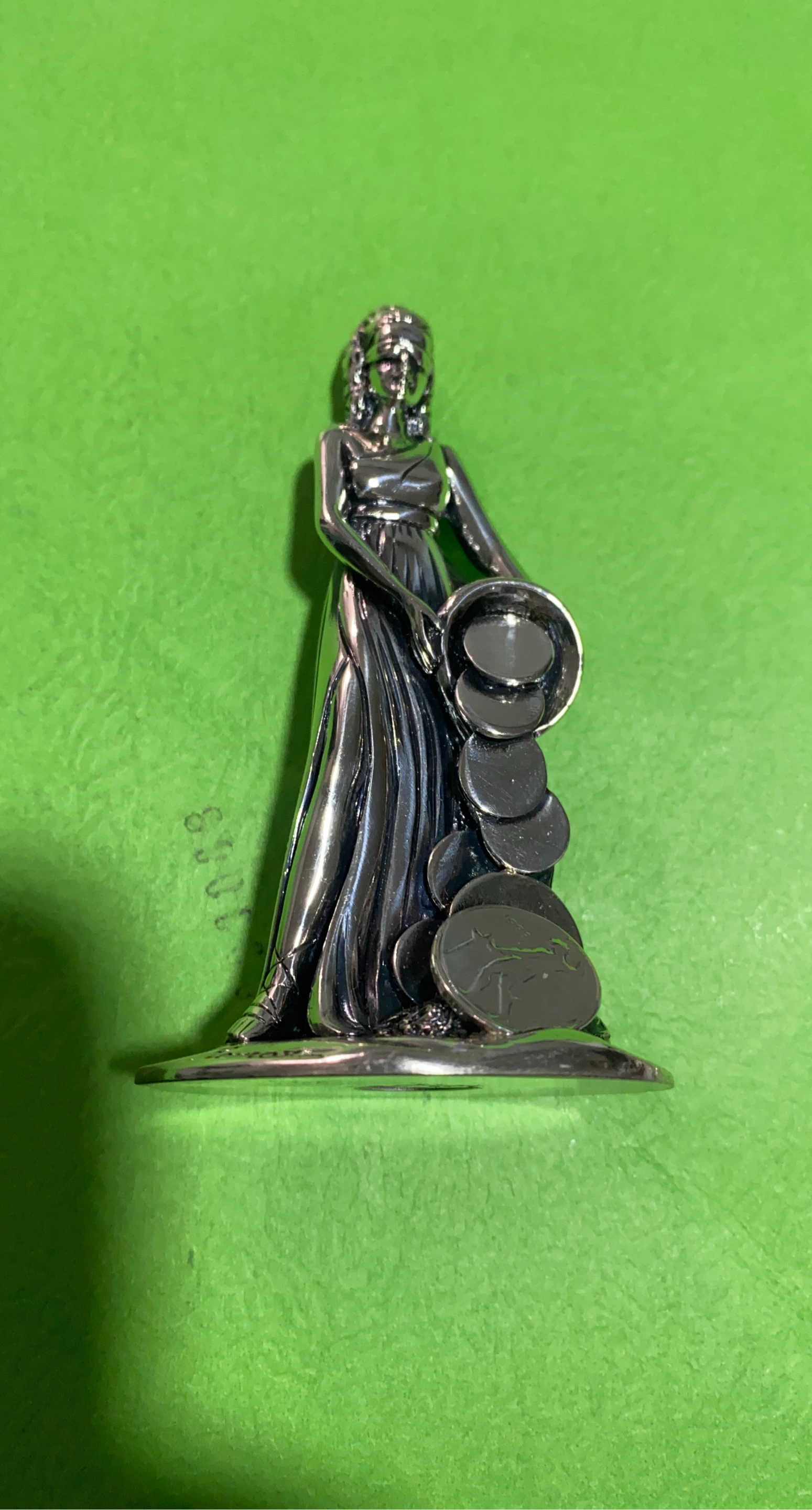 Vintage Romar Silver Tone Lady Figurine with Coins
