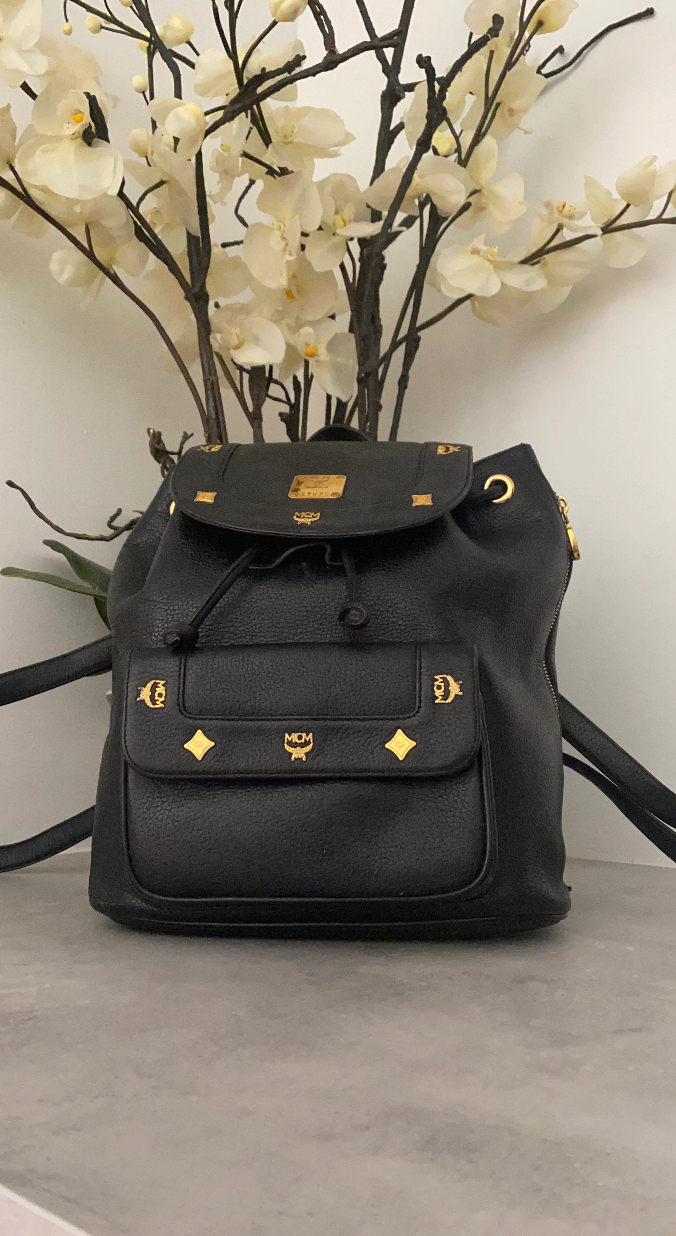 MCM Black Leather Backpack