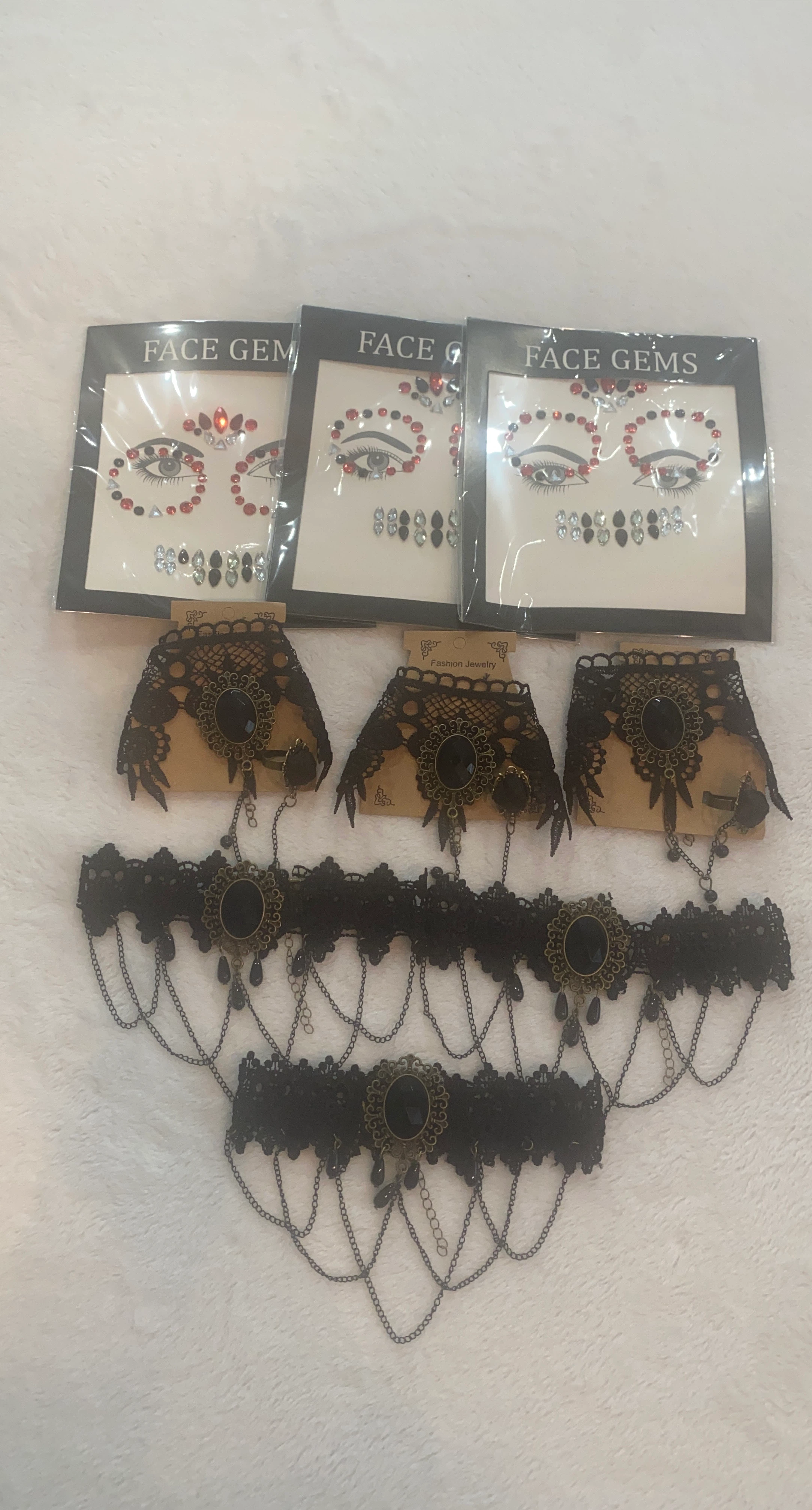 Face Gems & Black Lace Choker Set