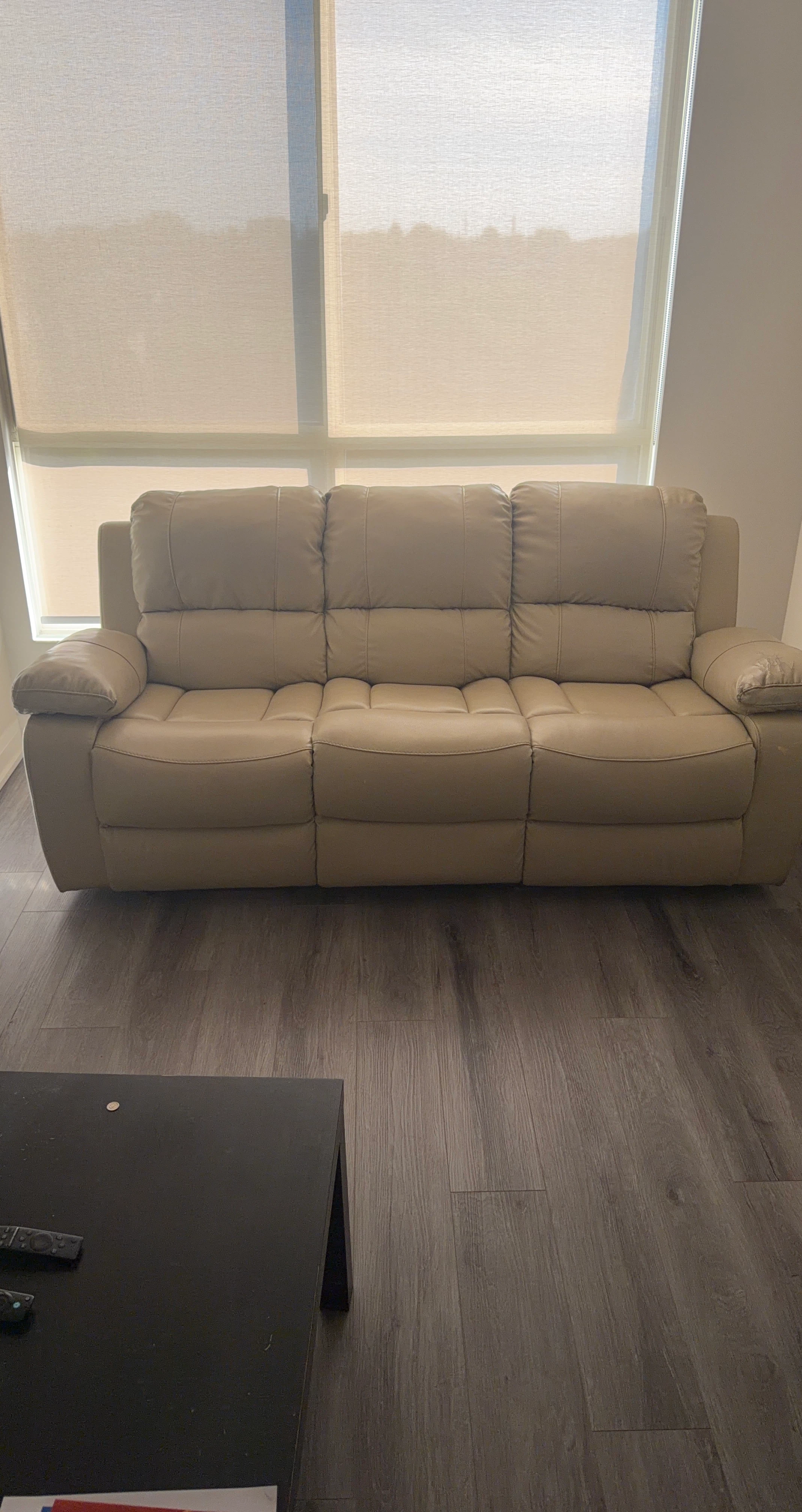 Beige Faux Leather 3-Seater Recliner Sofa