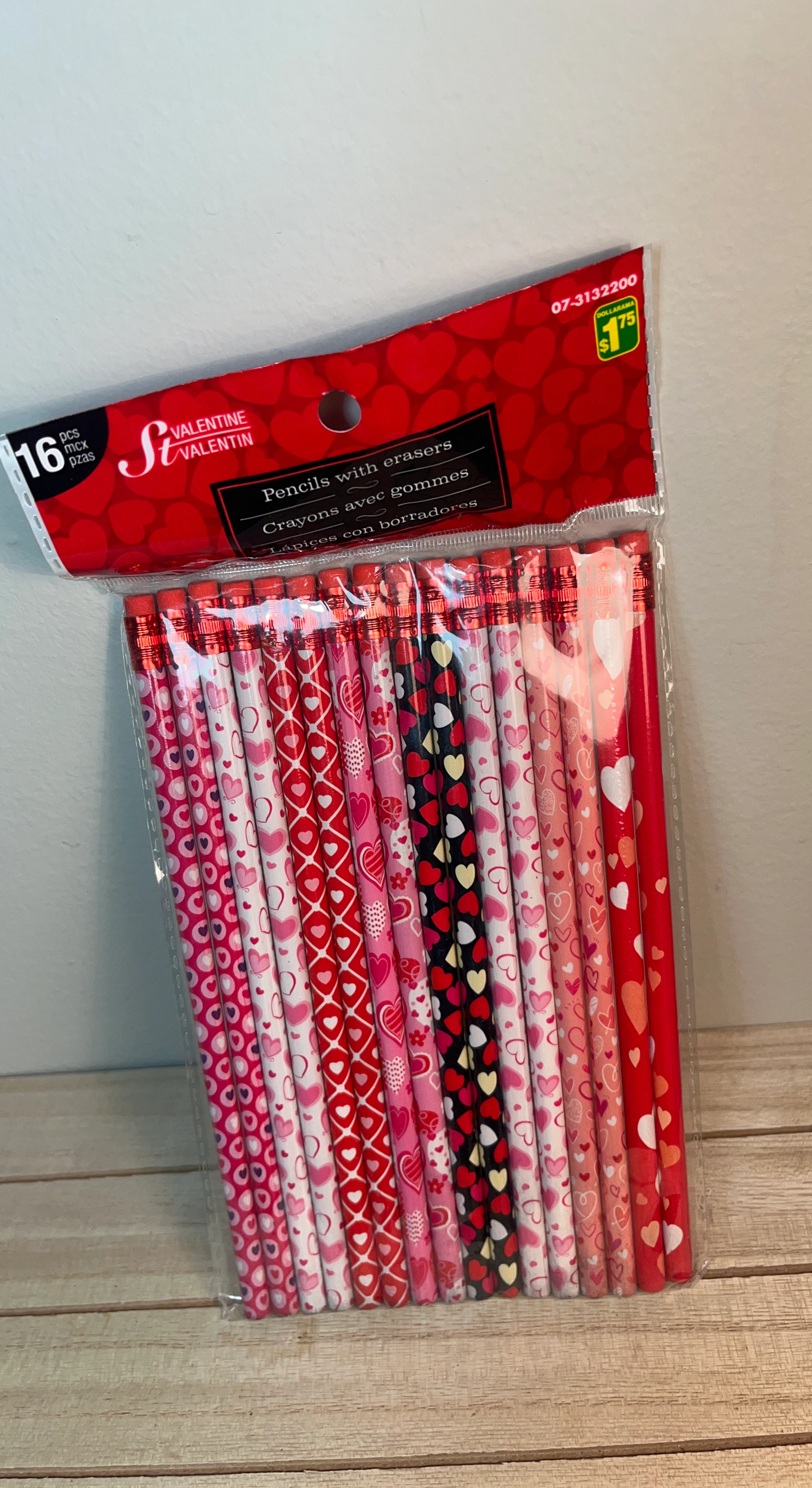 Valentine Pencils with Erasers - 16 pcs