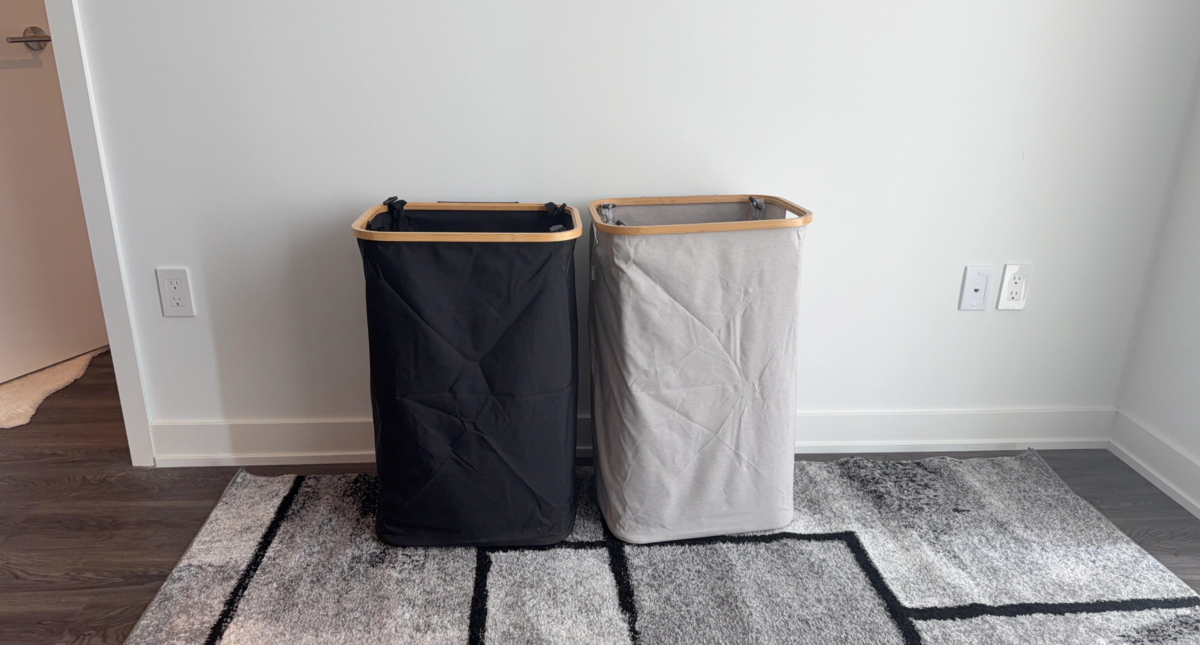 Two Collapsible Laundry Hampers - Black & Grey