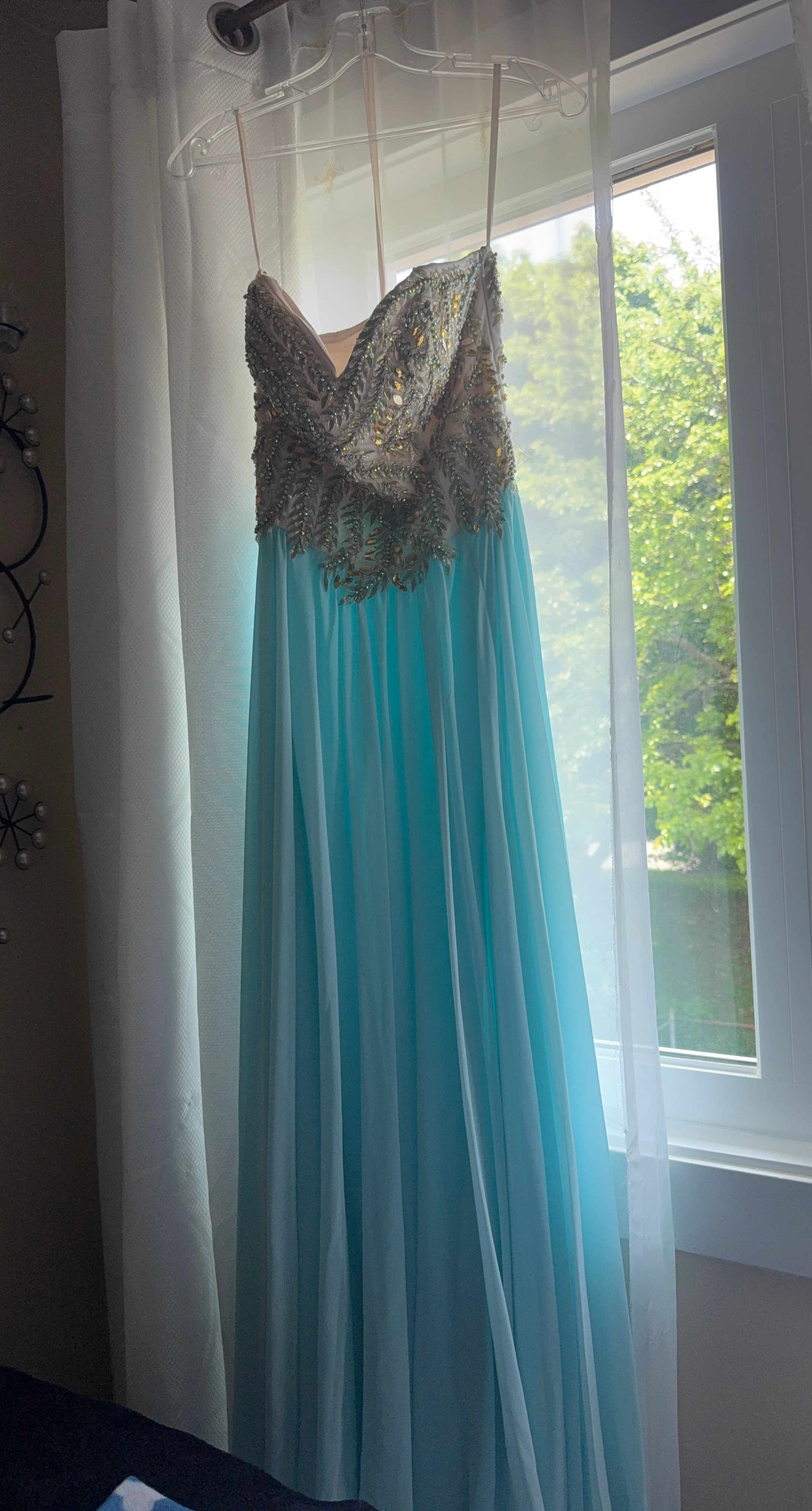 Strapless Blue Beaded Gown