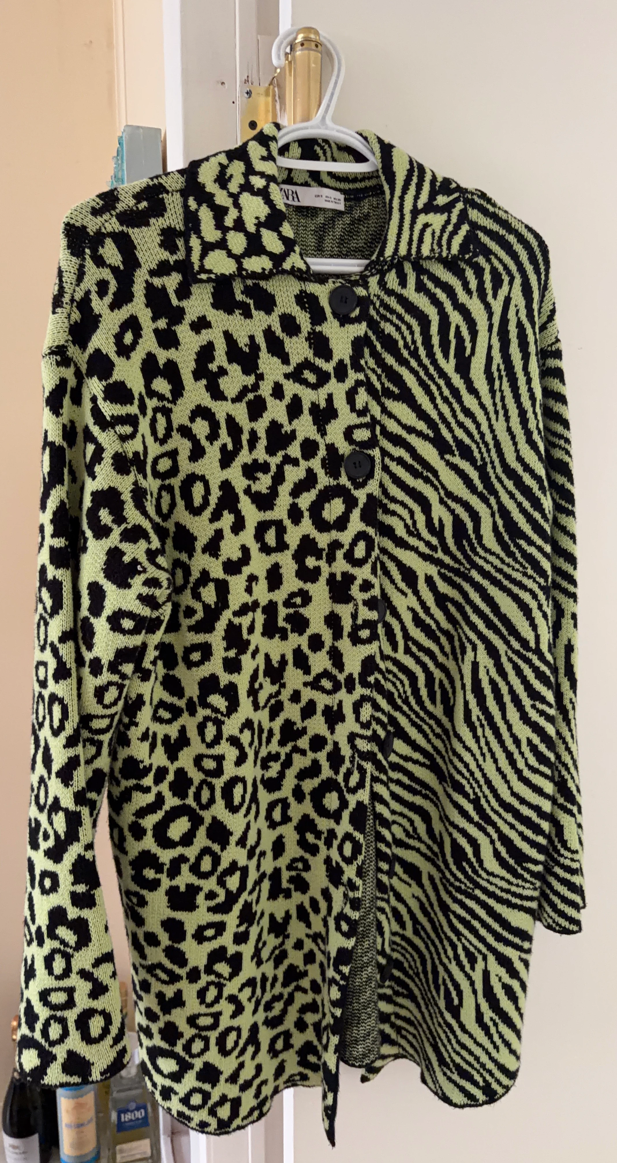 ZARA Green & Black Animal Print Cardigan