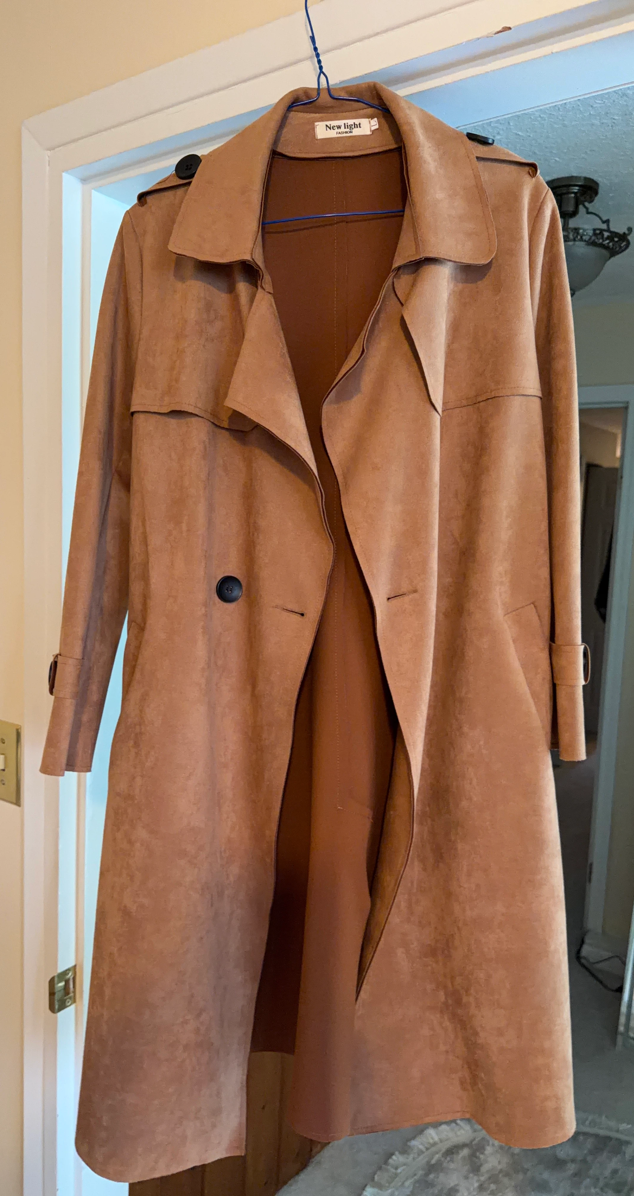 New Light Faux Suede Trench Coat
