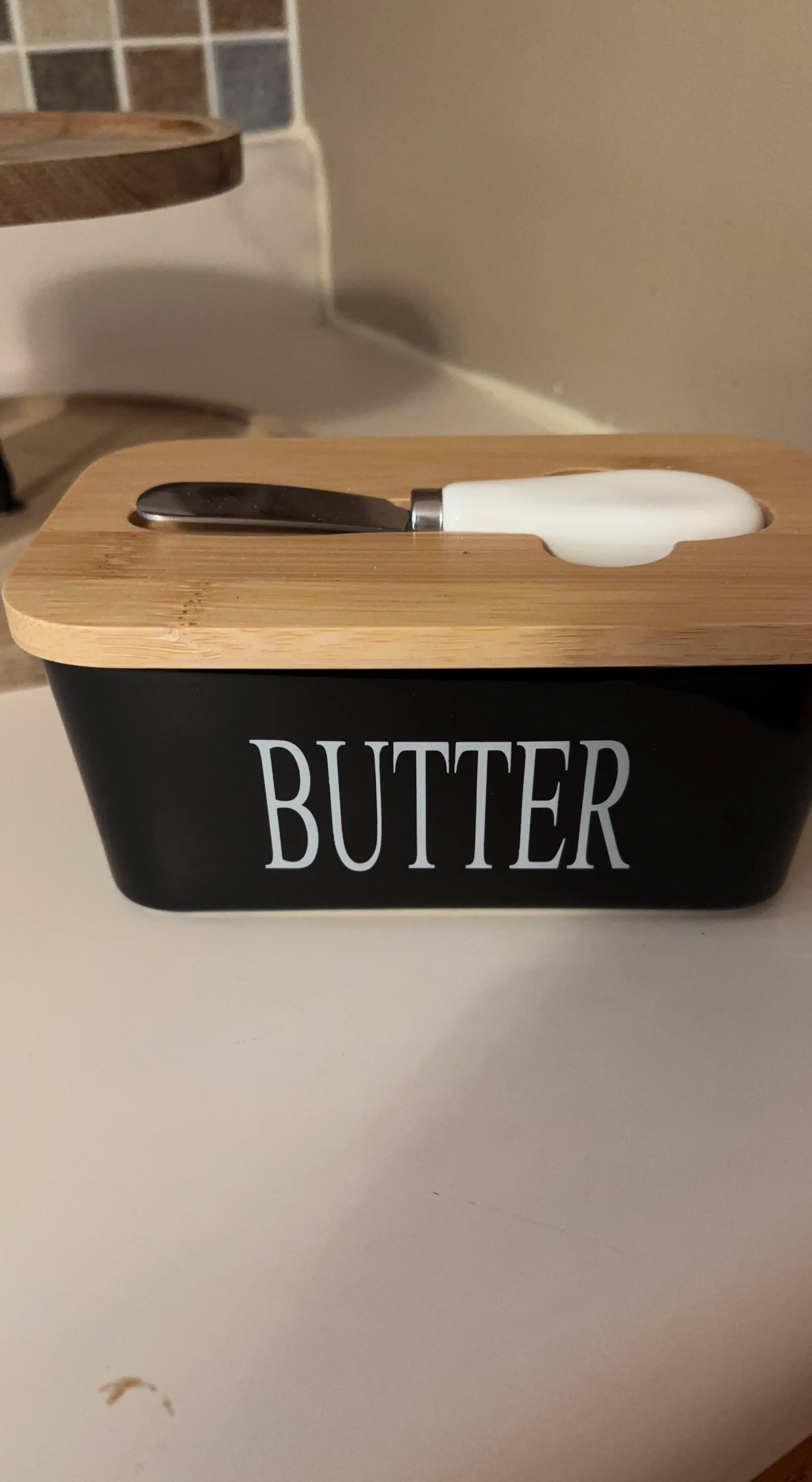 Black Butter Dish with Bamboo Lid and Knife