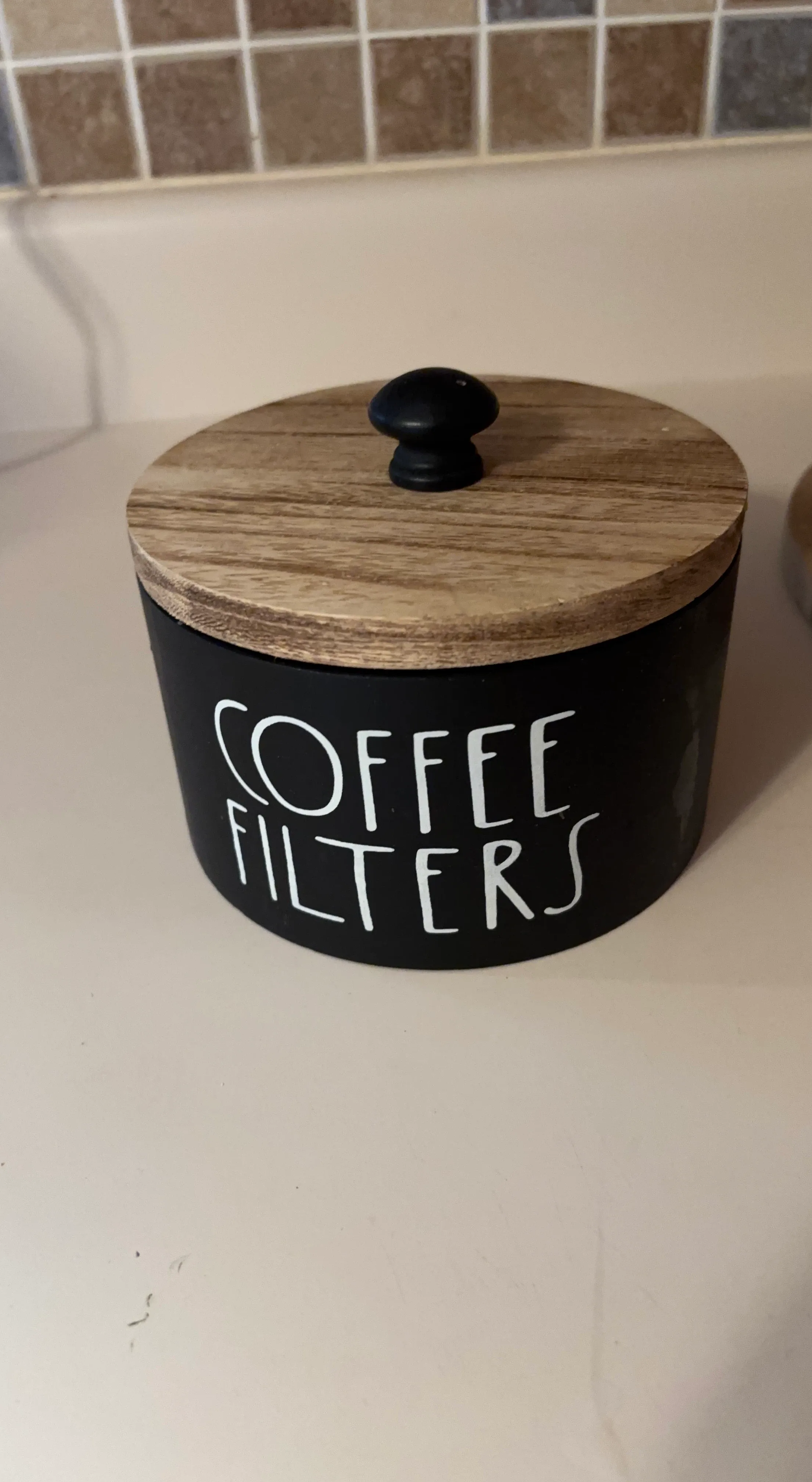 Black "Coffee Filters" Canister with Wood Lid