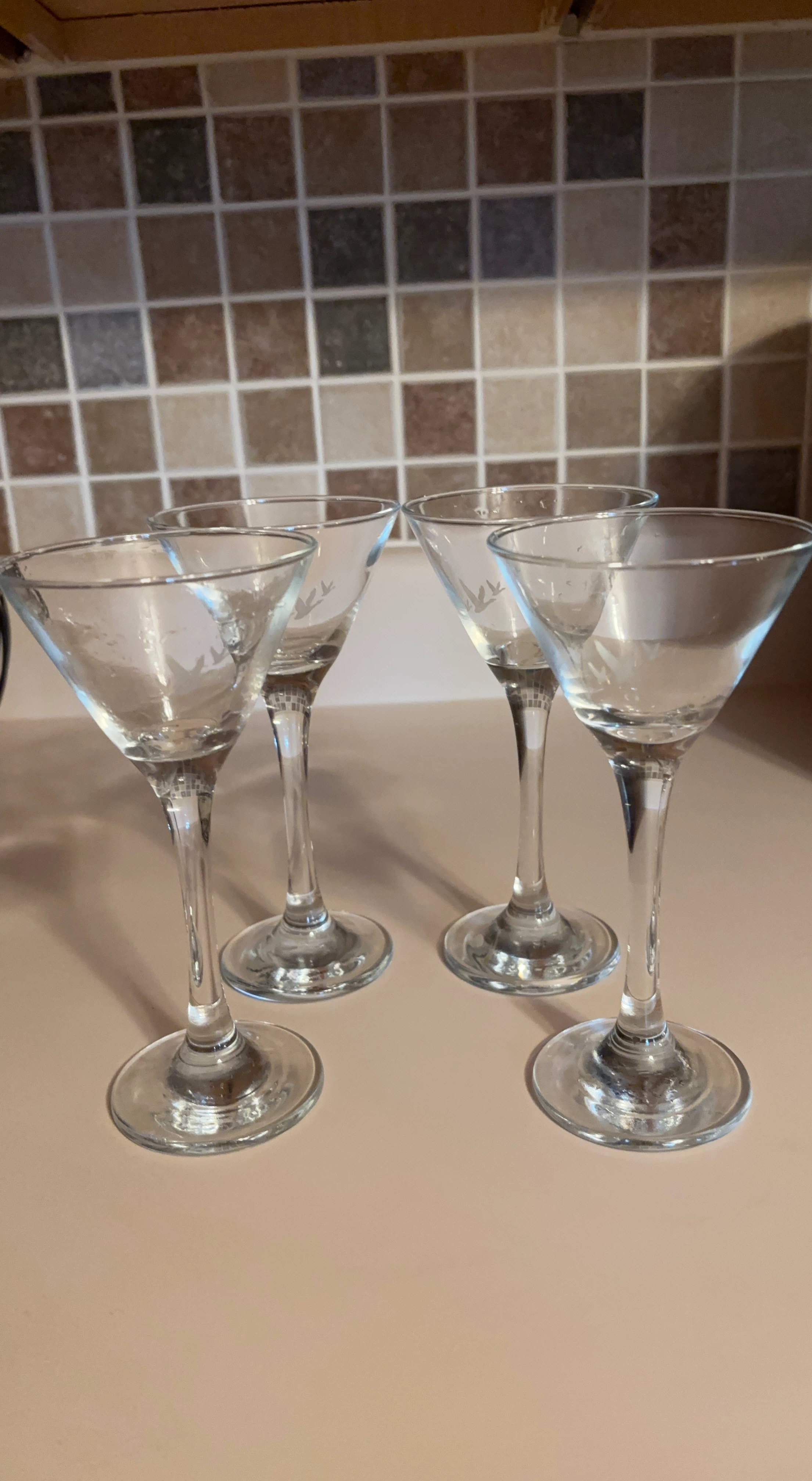 Set of 4 Etched Martini Glasses