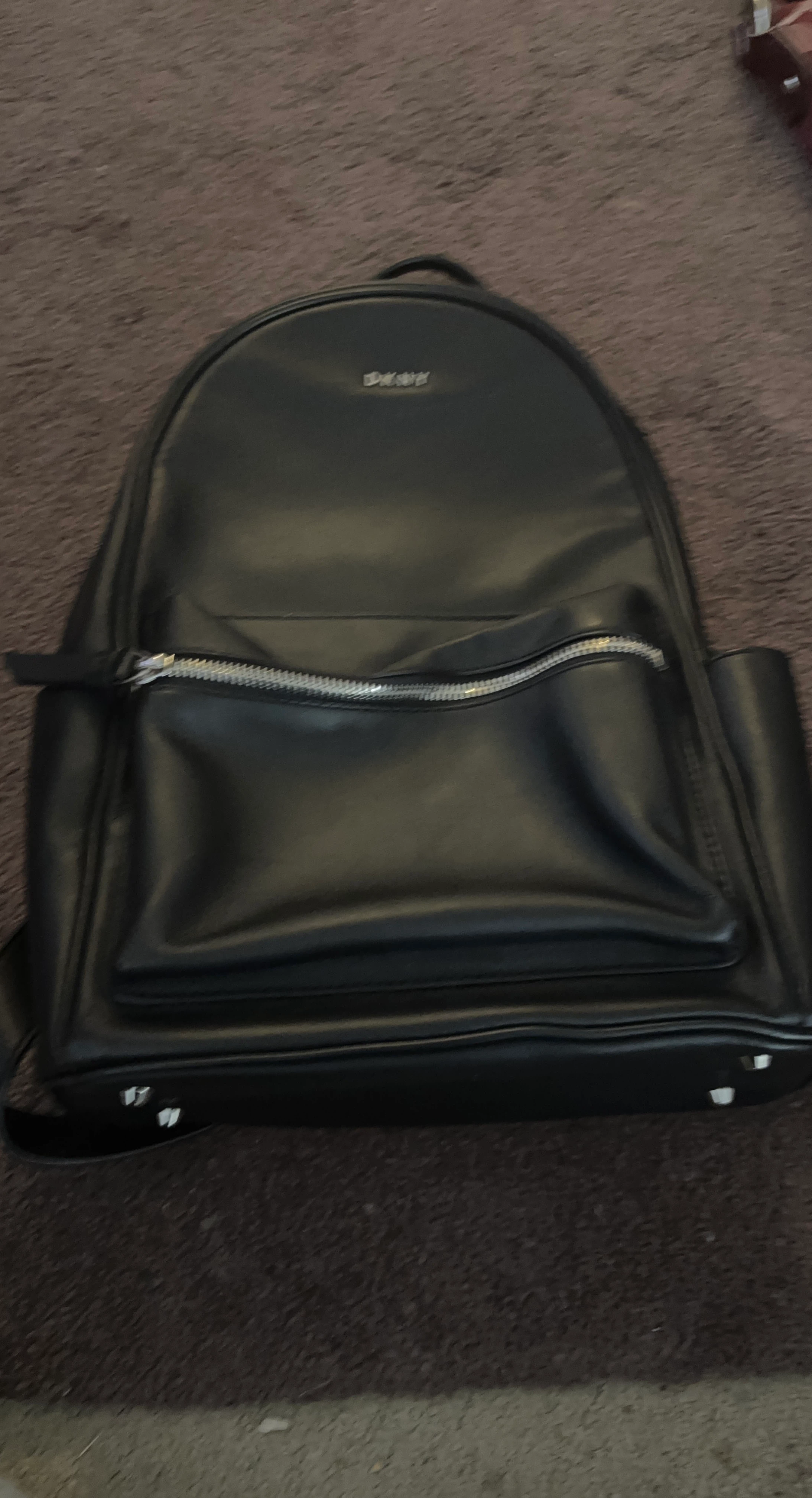DKNY Black Faux Leather Backpack
