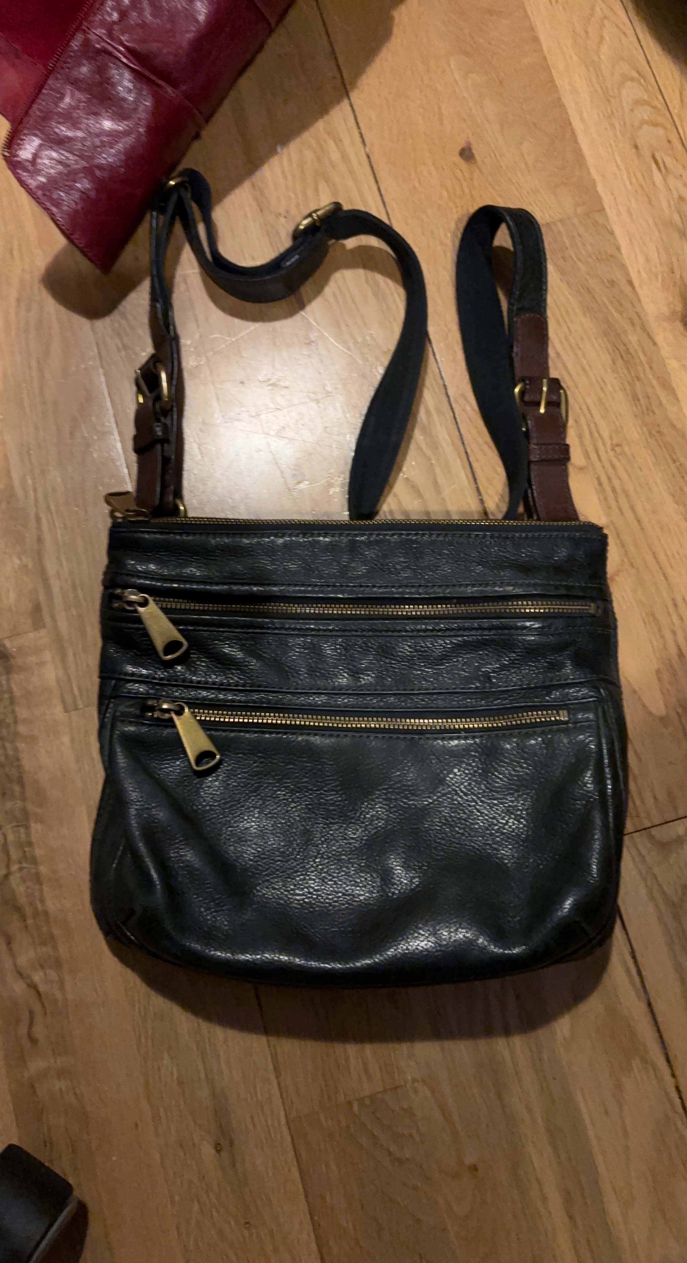 Fossil Black Leather Crossbody Bag