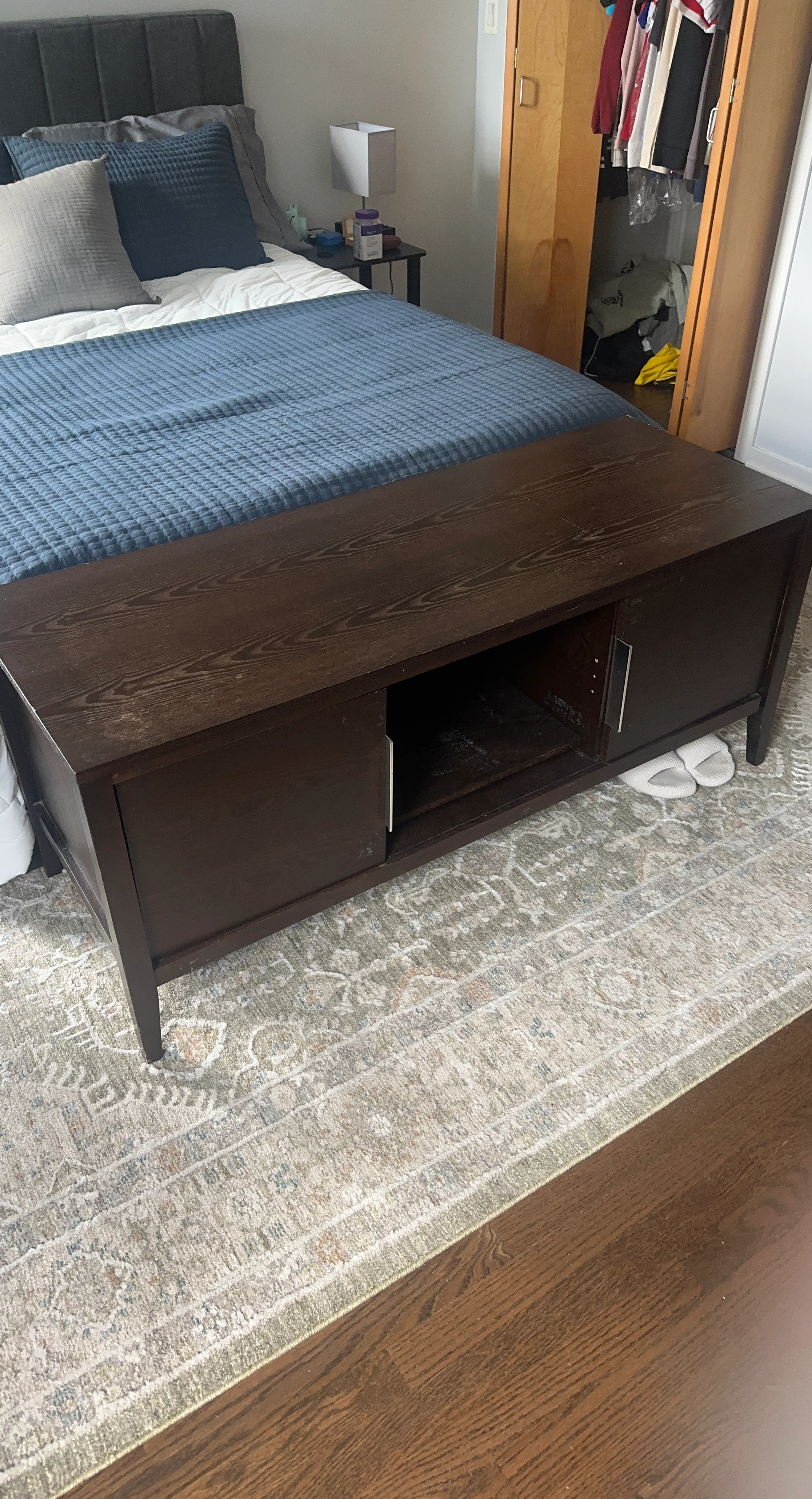 Dark Wood Media Console with Storage