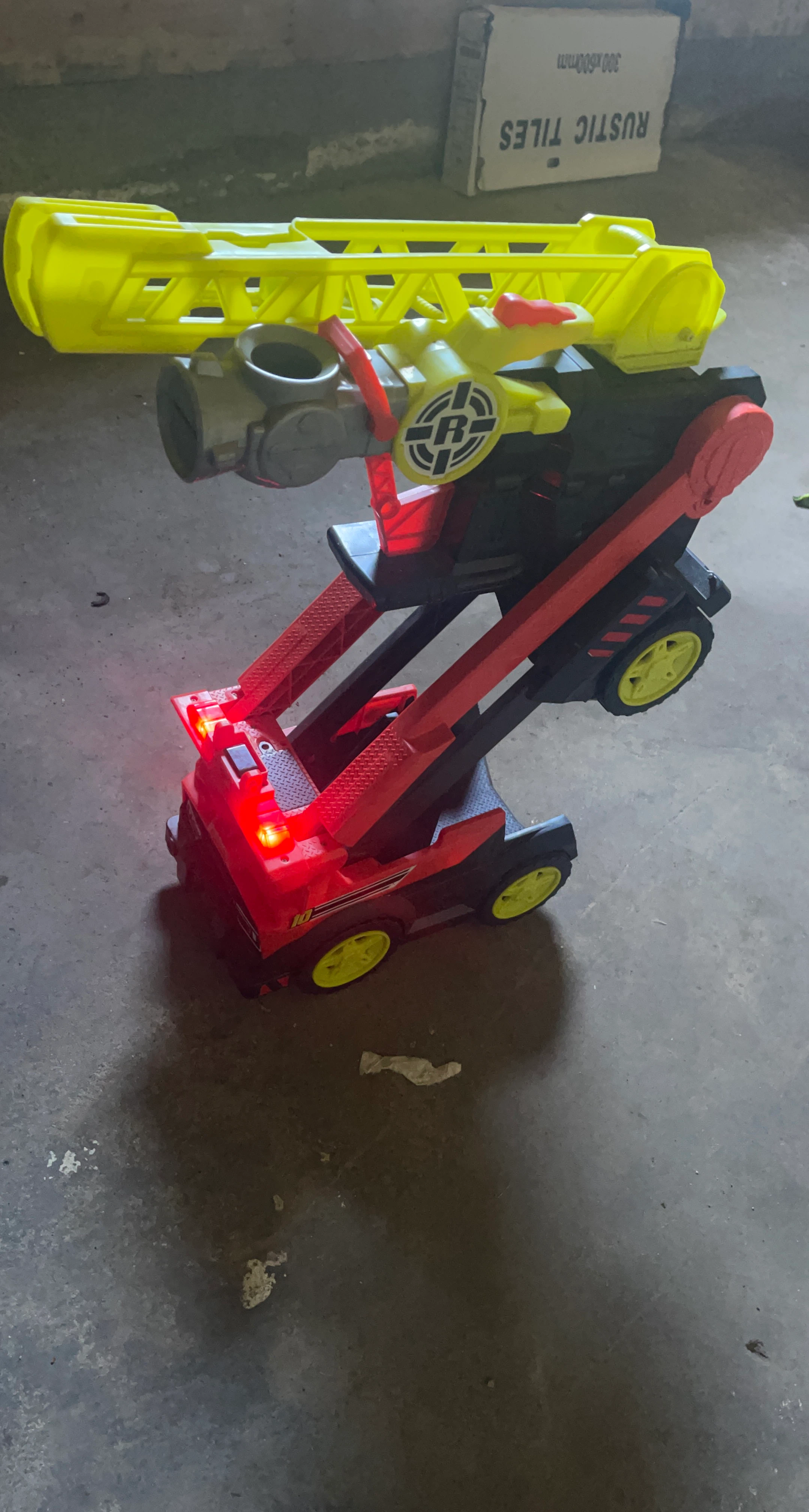 Yellow and Red Toy Crane Truck