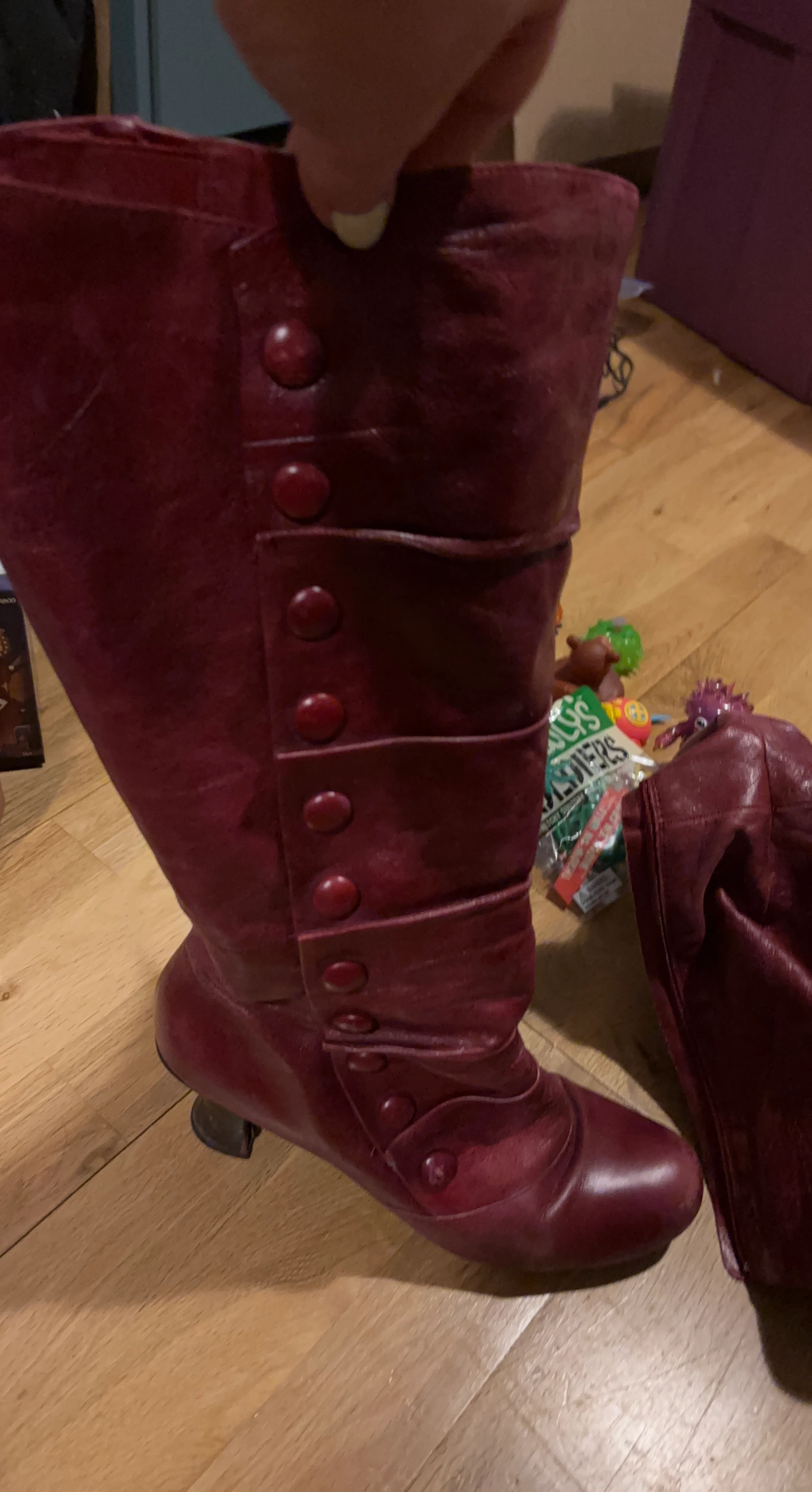 Women's Burgundy Leather Button Boots