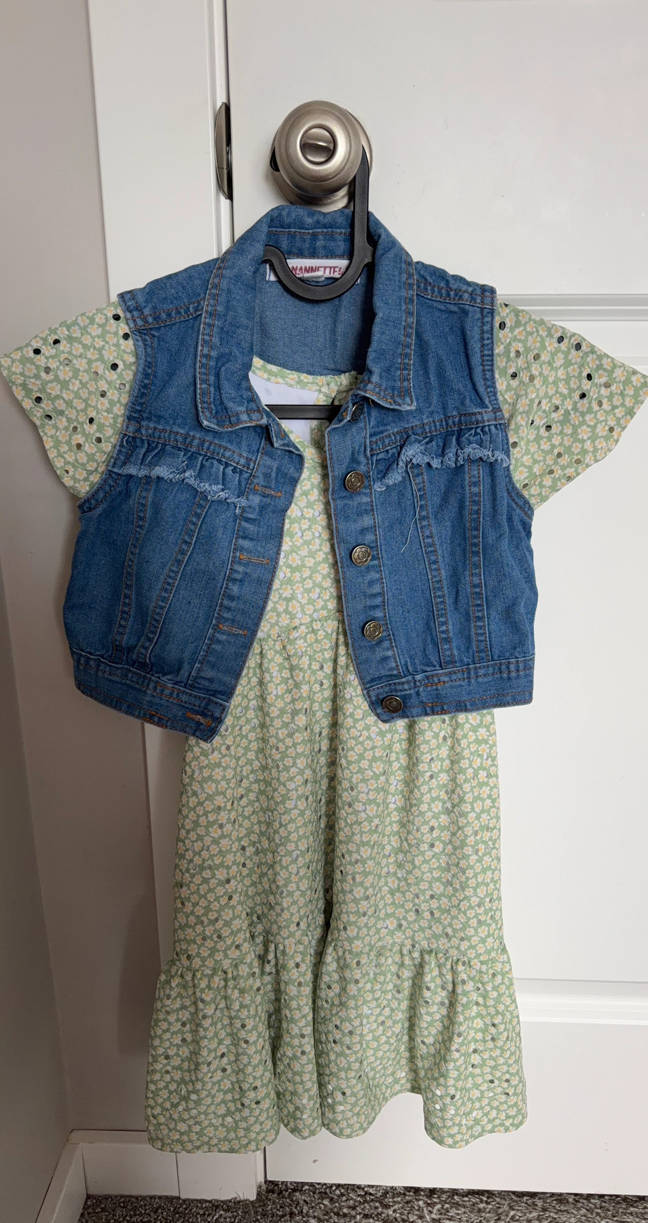 Girl's Denim Vest and Floral Dress Set