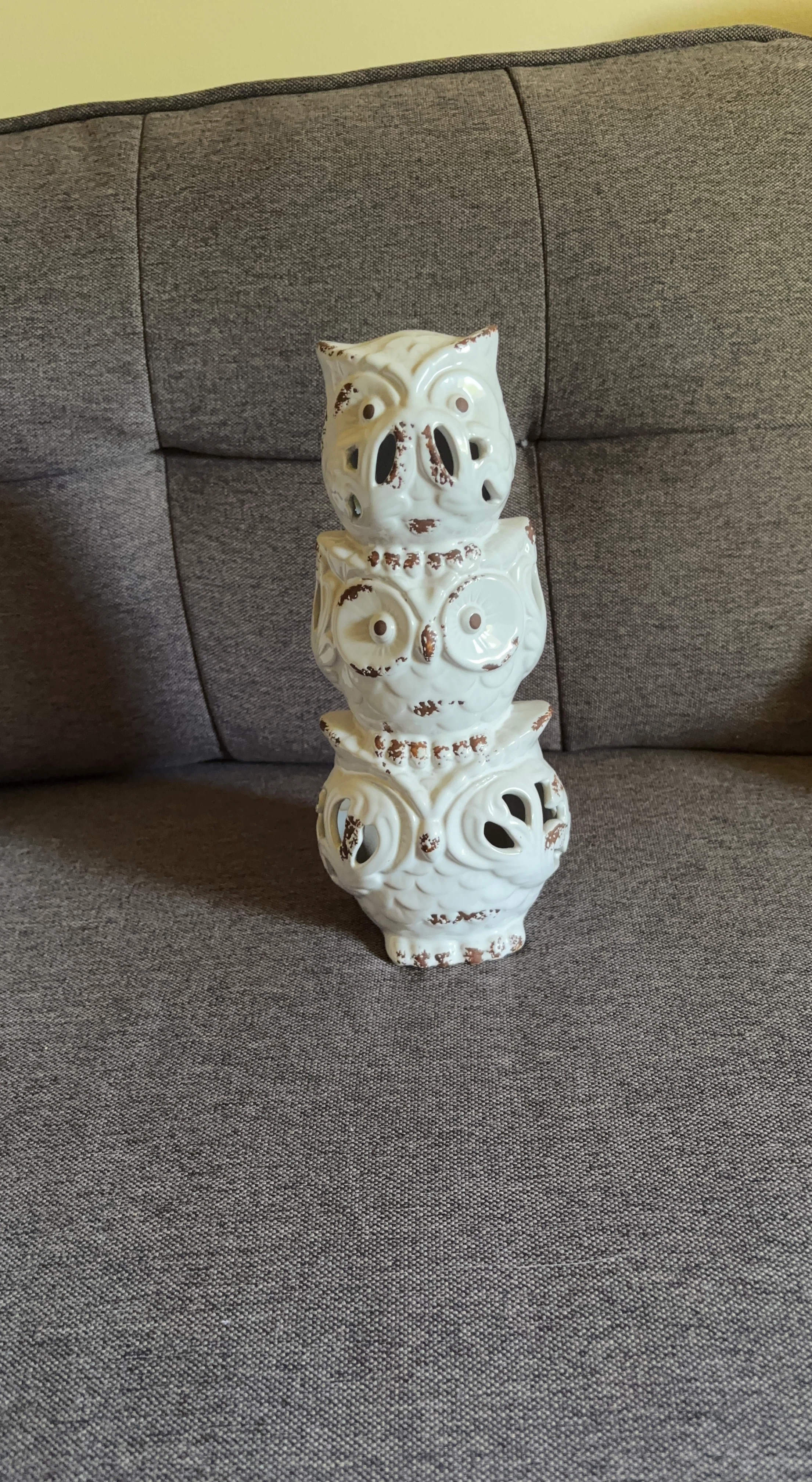 White Ceramic Owl Stack Decor