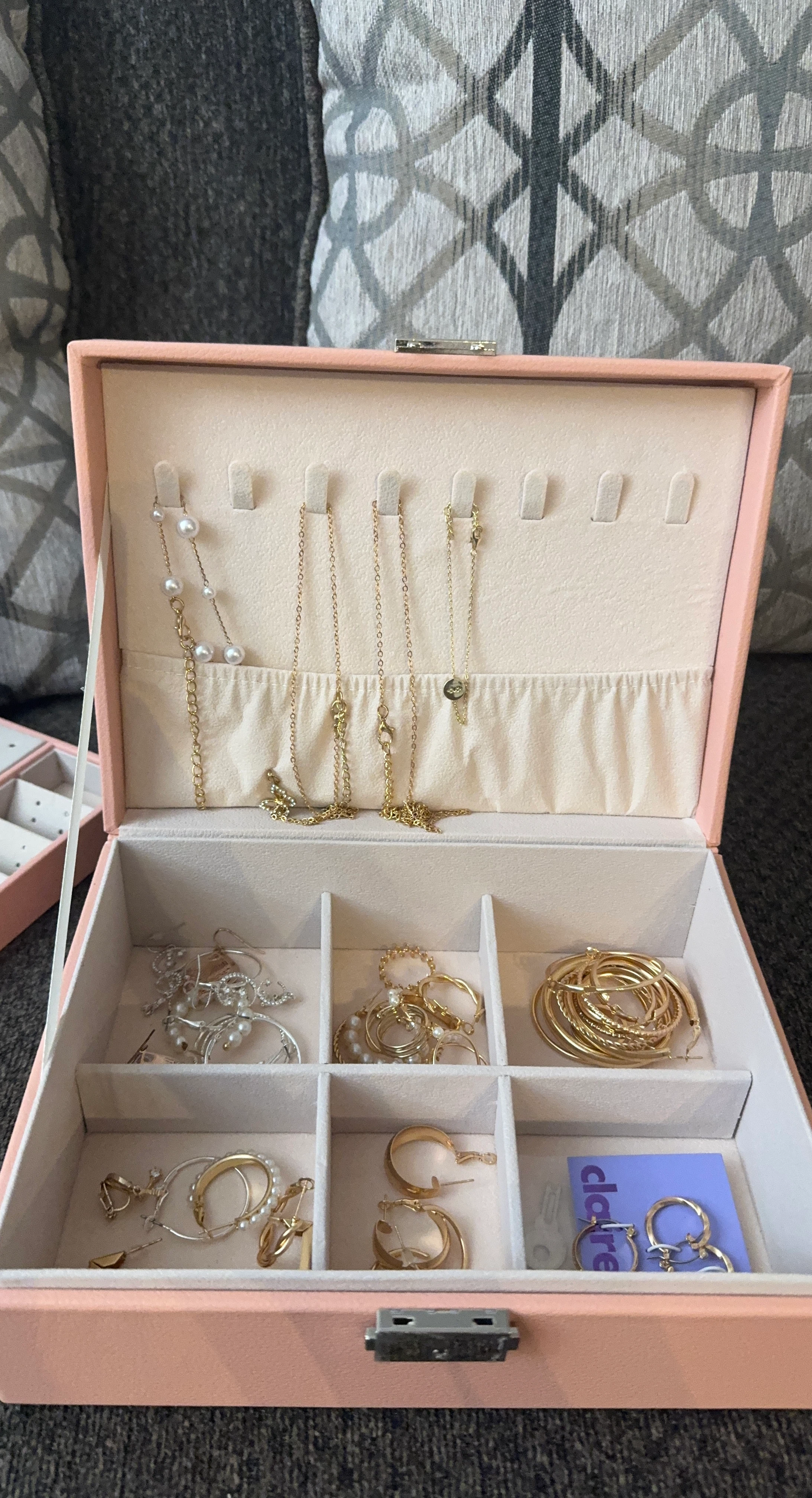 Pink Jewellery Box with Assorted Accessories