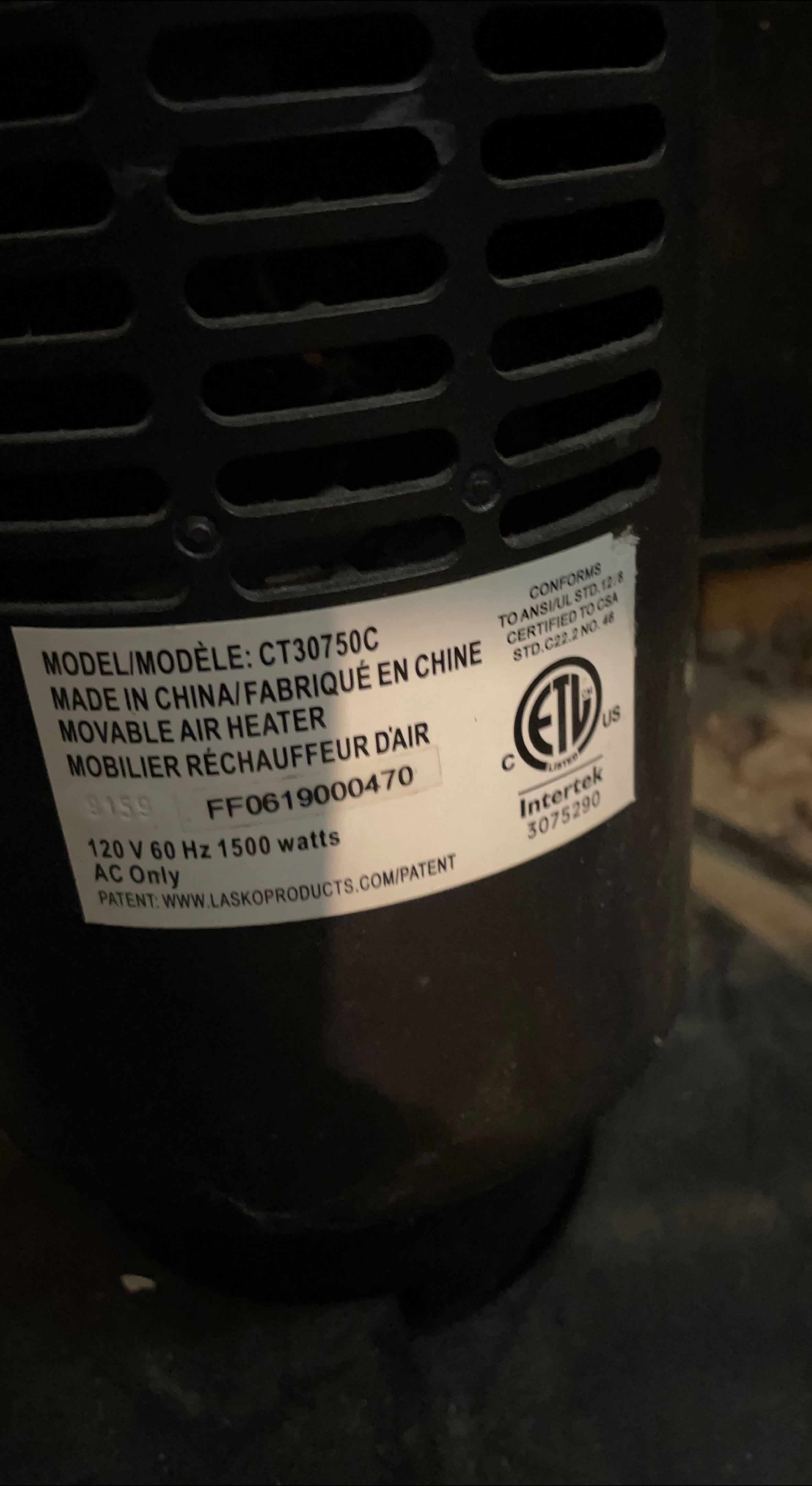 Lasko CT30750C Movable Air Heater - photo 2