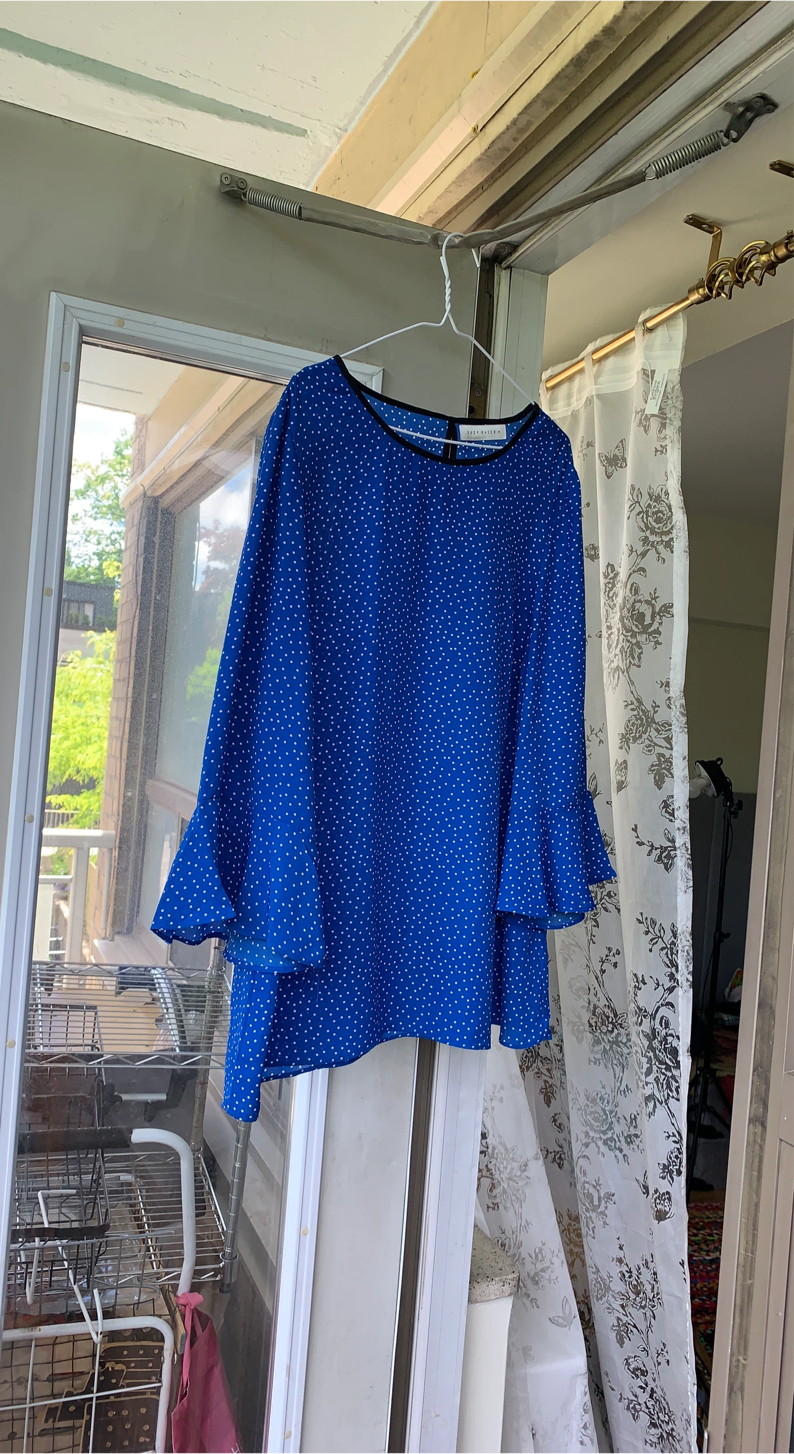 Suzy Shier Blue Polka Dot Blouse