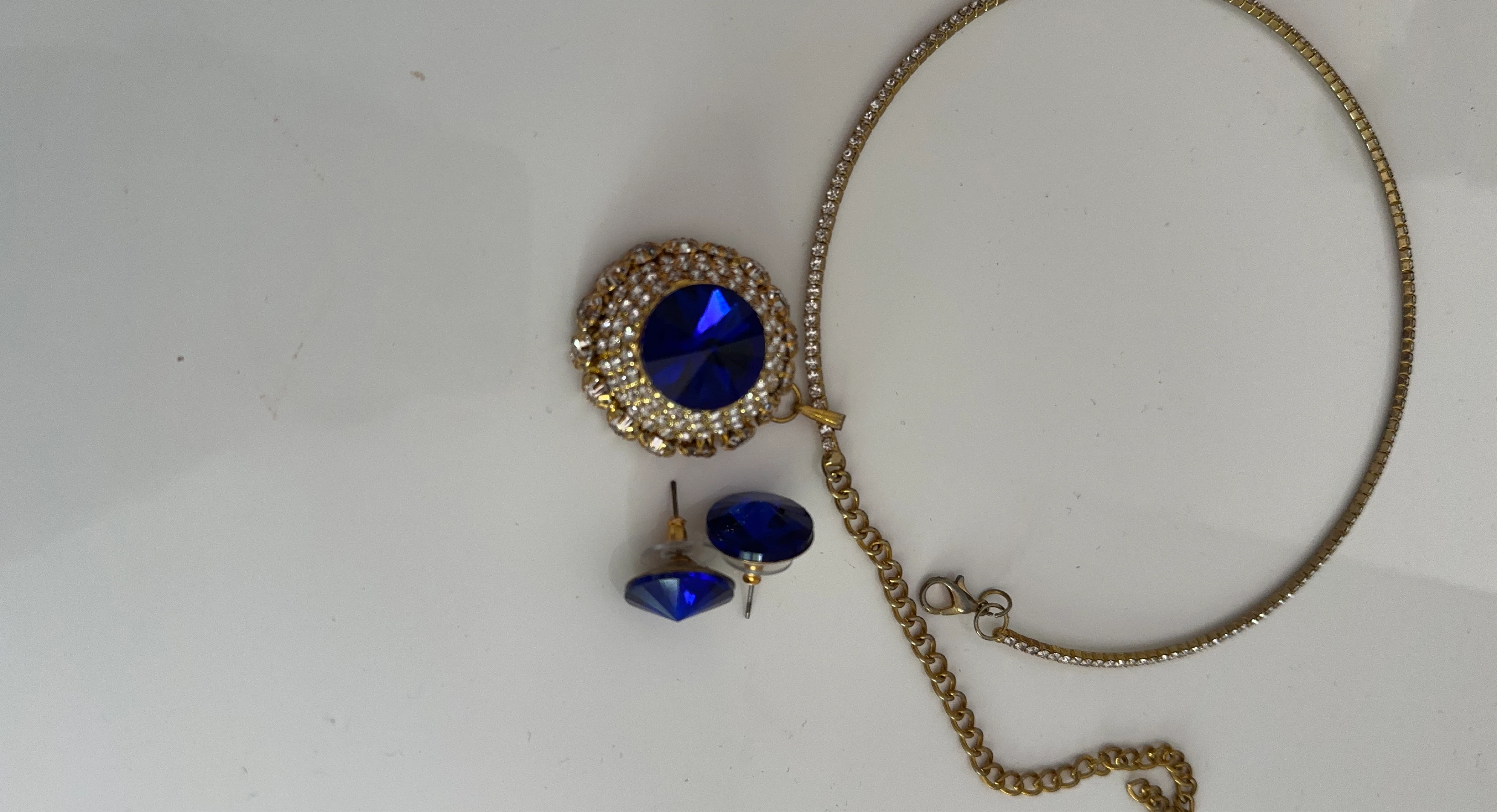Blue Gemstone Necklace and Earrings Set