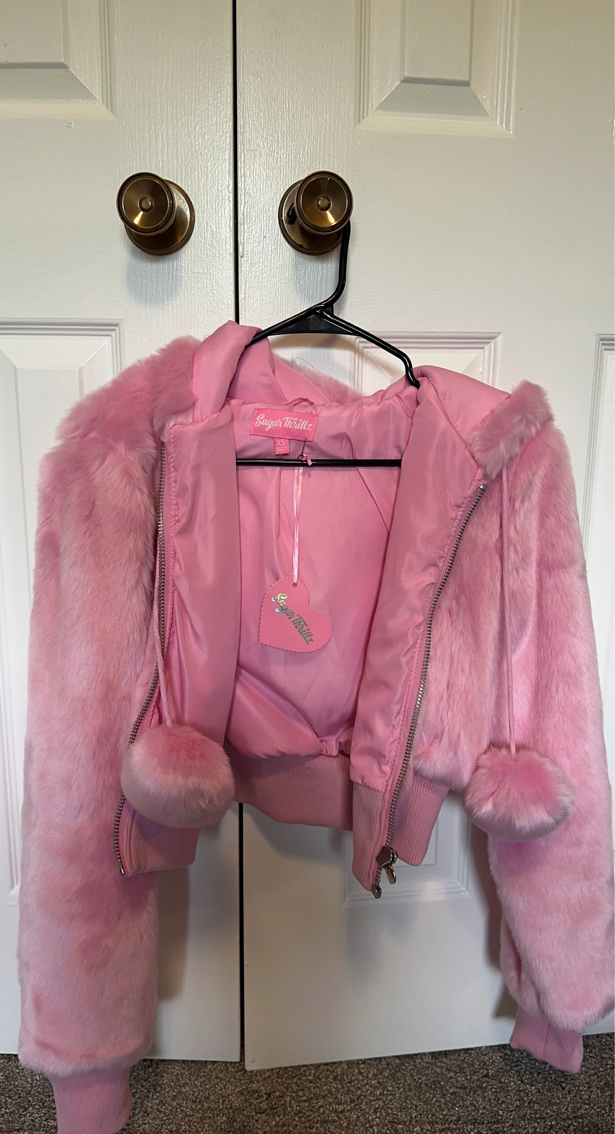 Sugar Thrillz Pink Faux Fur Bomber Jacket