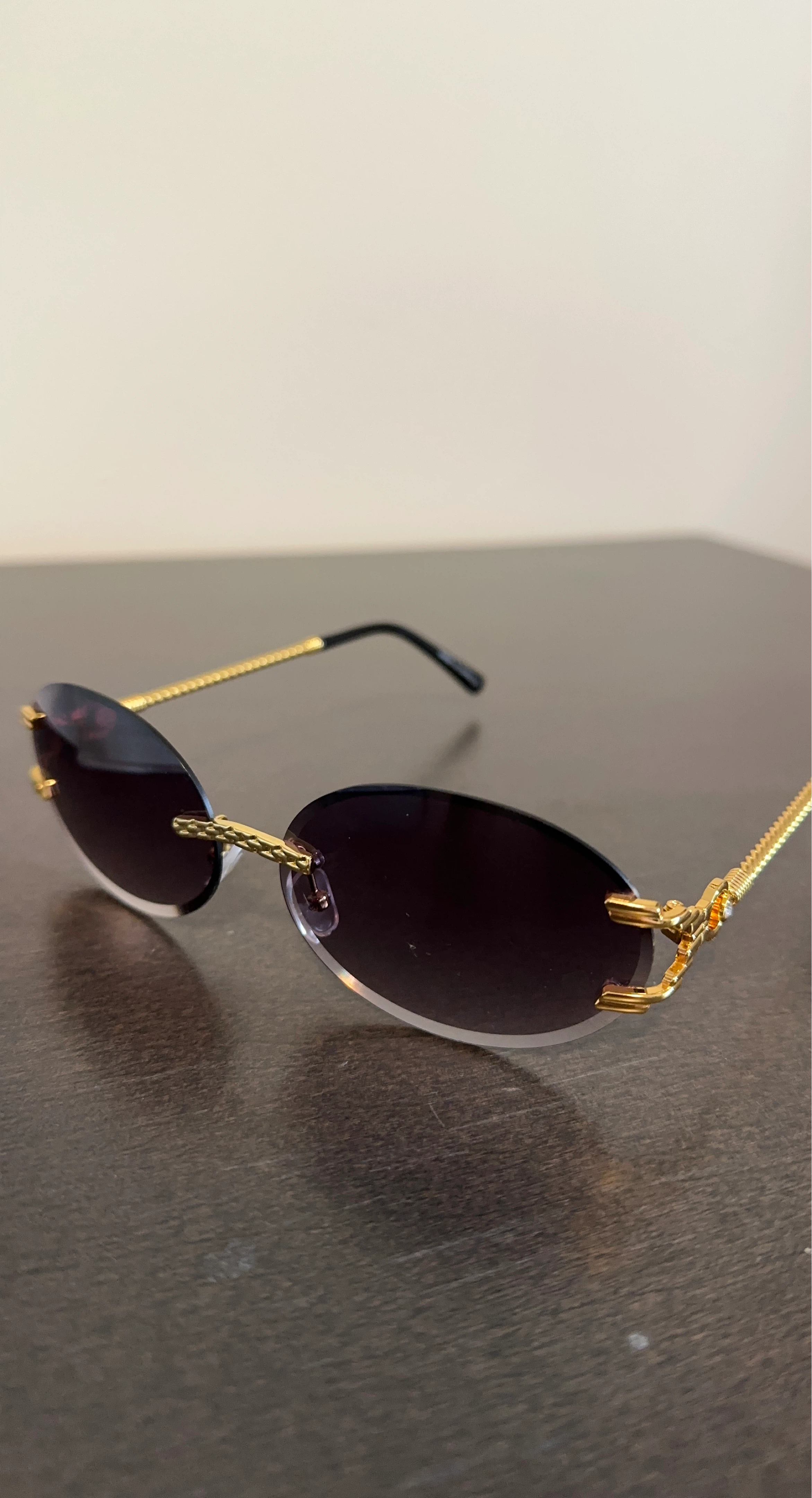 Oval Rimless Sunglasses Gold Accents