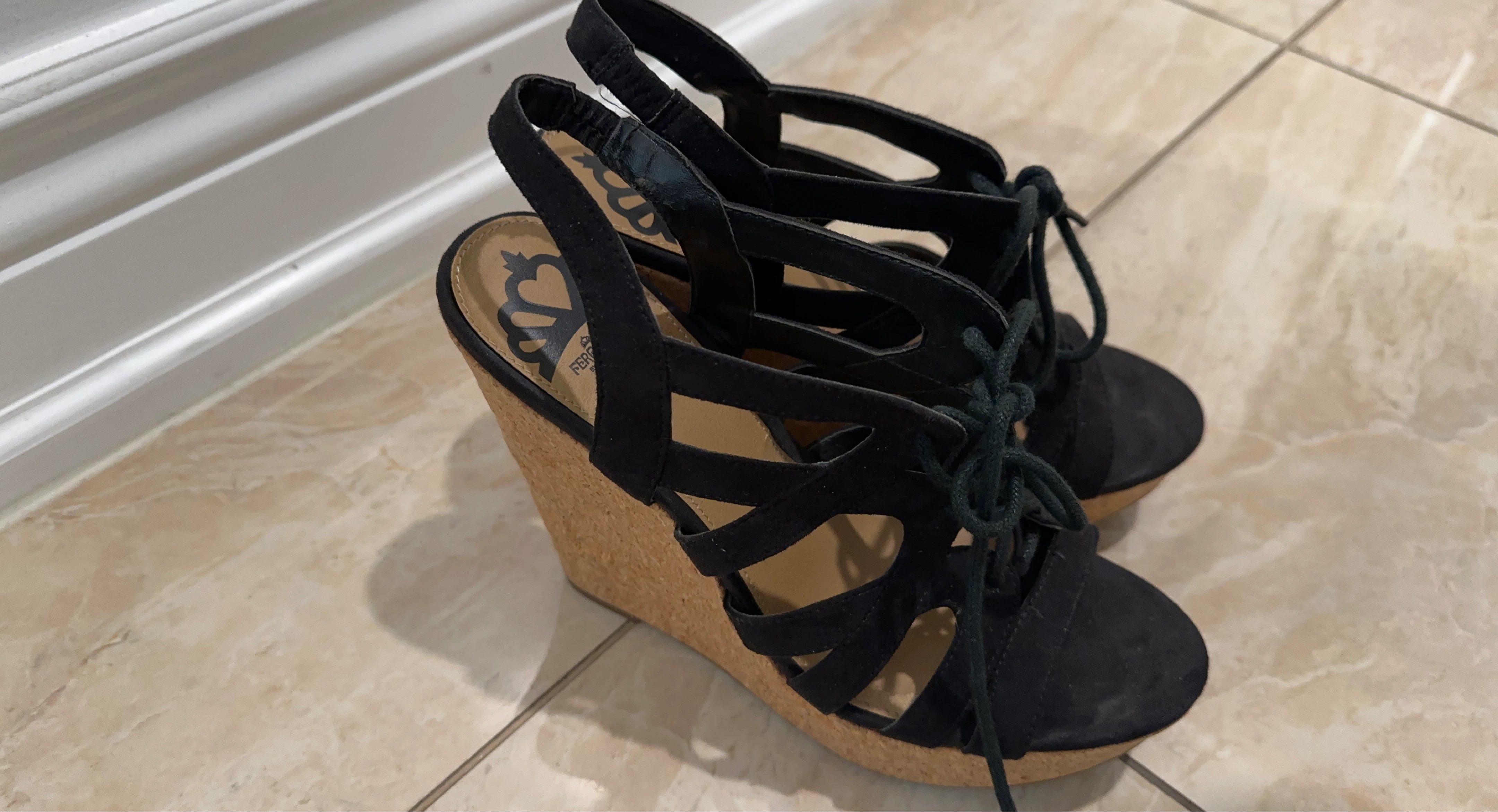 Black Wedge Sandals by Fergalicious