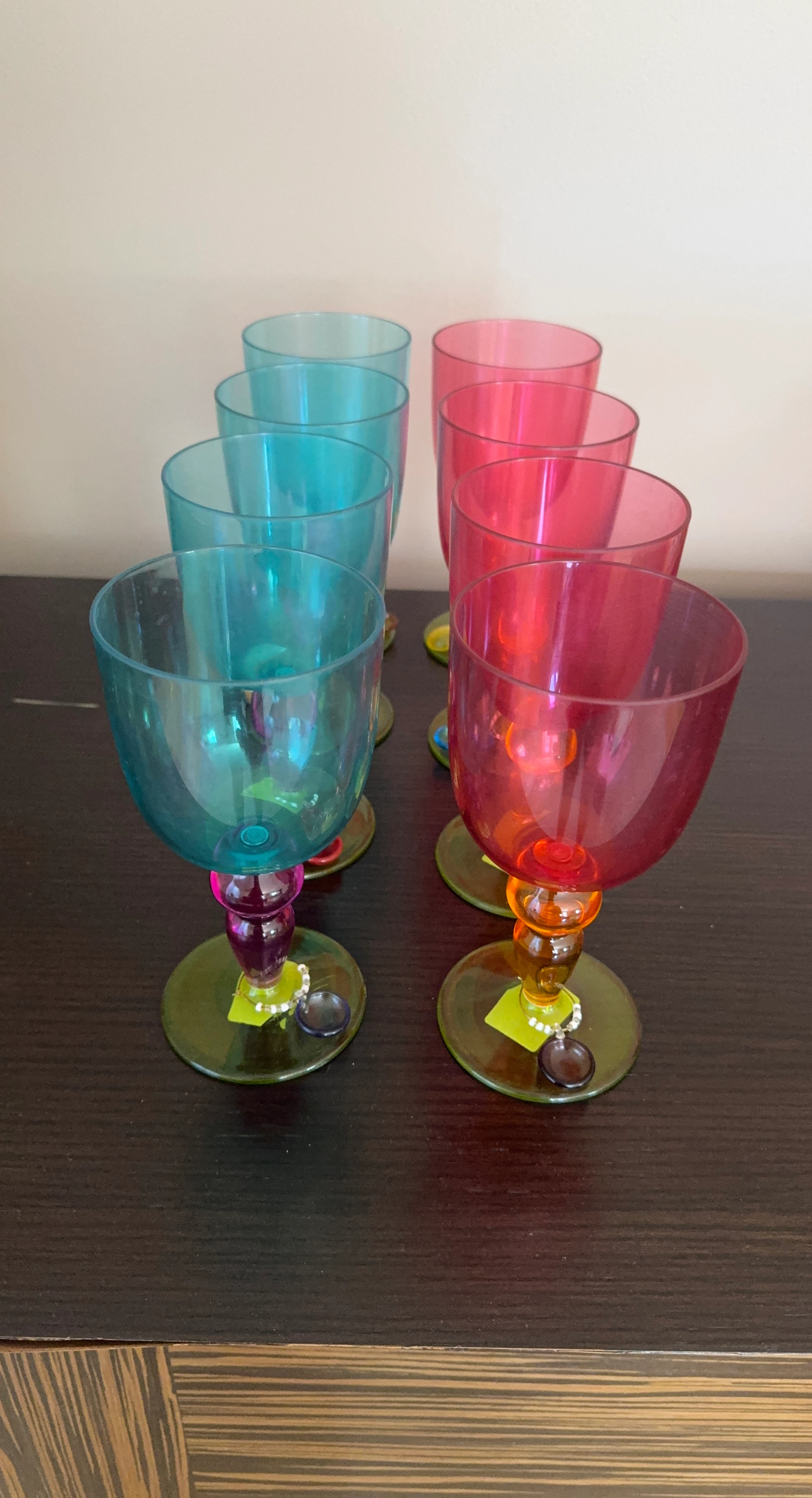 Set of 6 Coloured  Plastic Wine Glasses