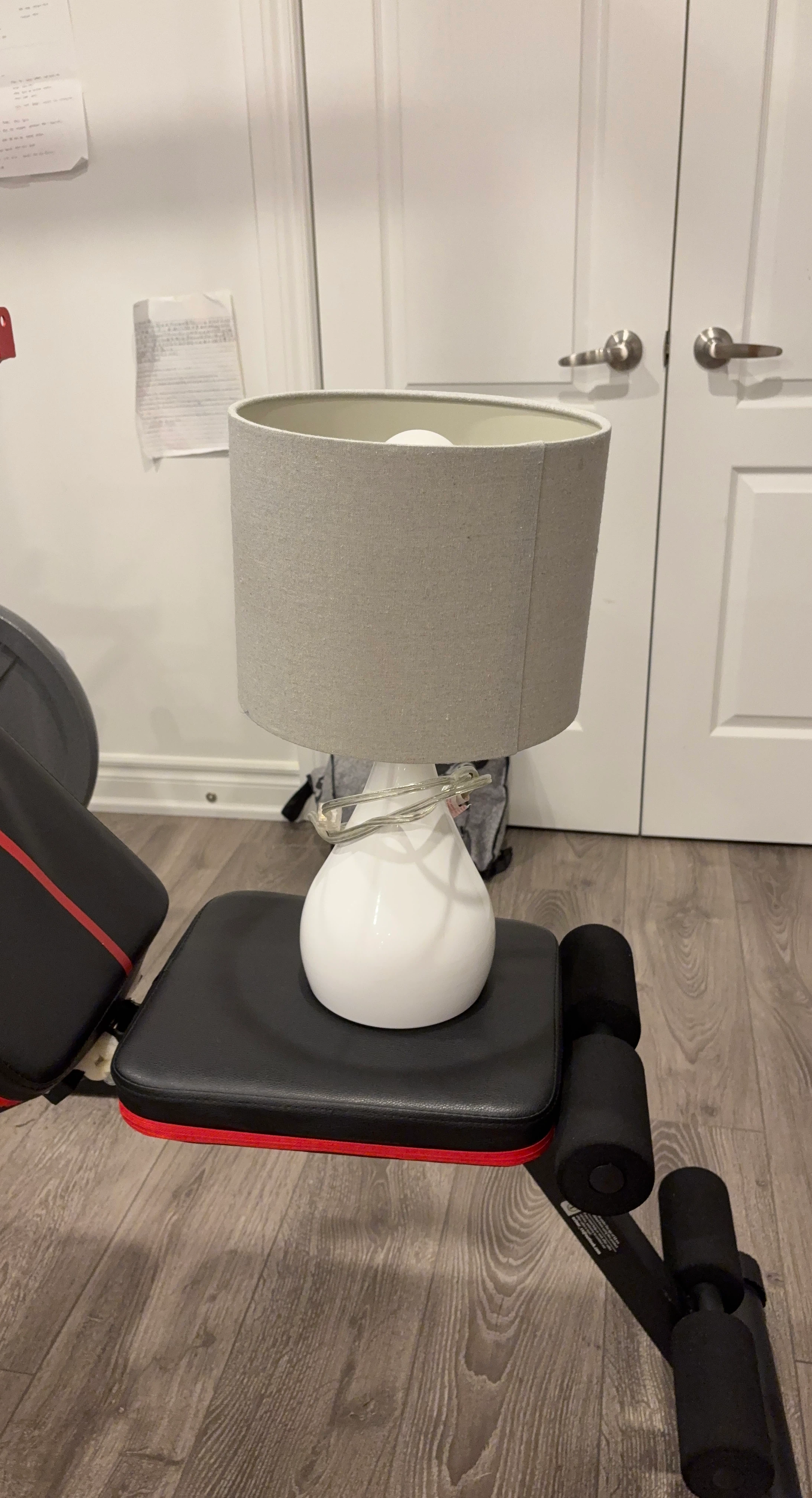 White Ceramic Table Lamp with Grey Fabric Shade