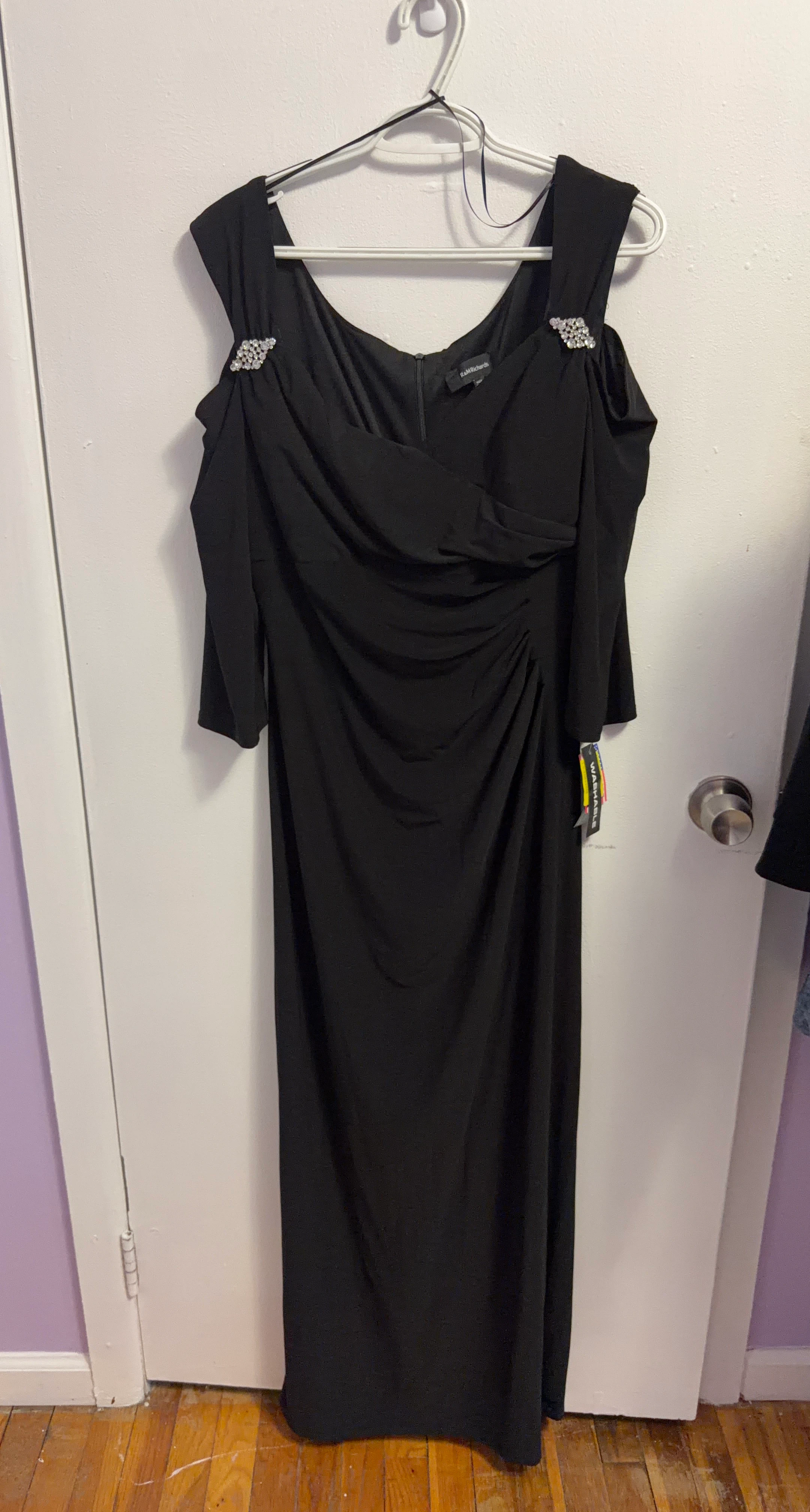 R&M Richards Black Embellished Cold Shoulder Dress