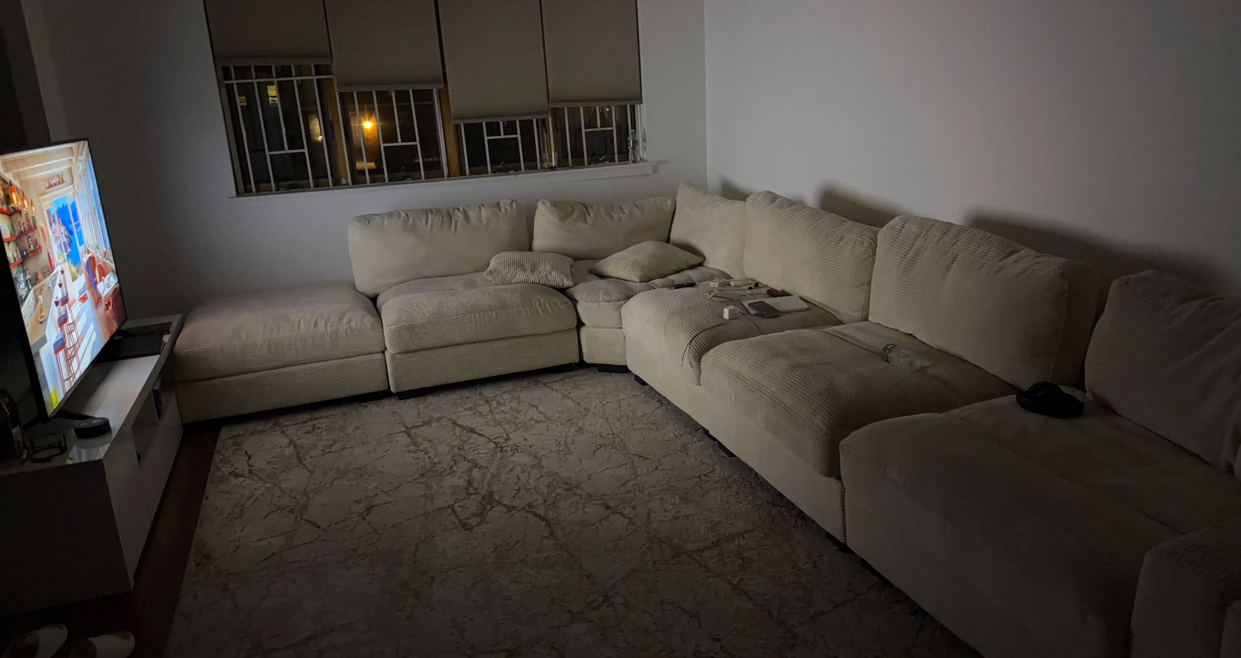 Cream Corduroy Sectional Sofa