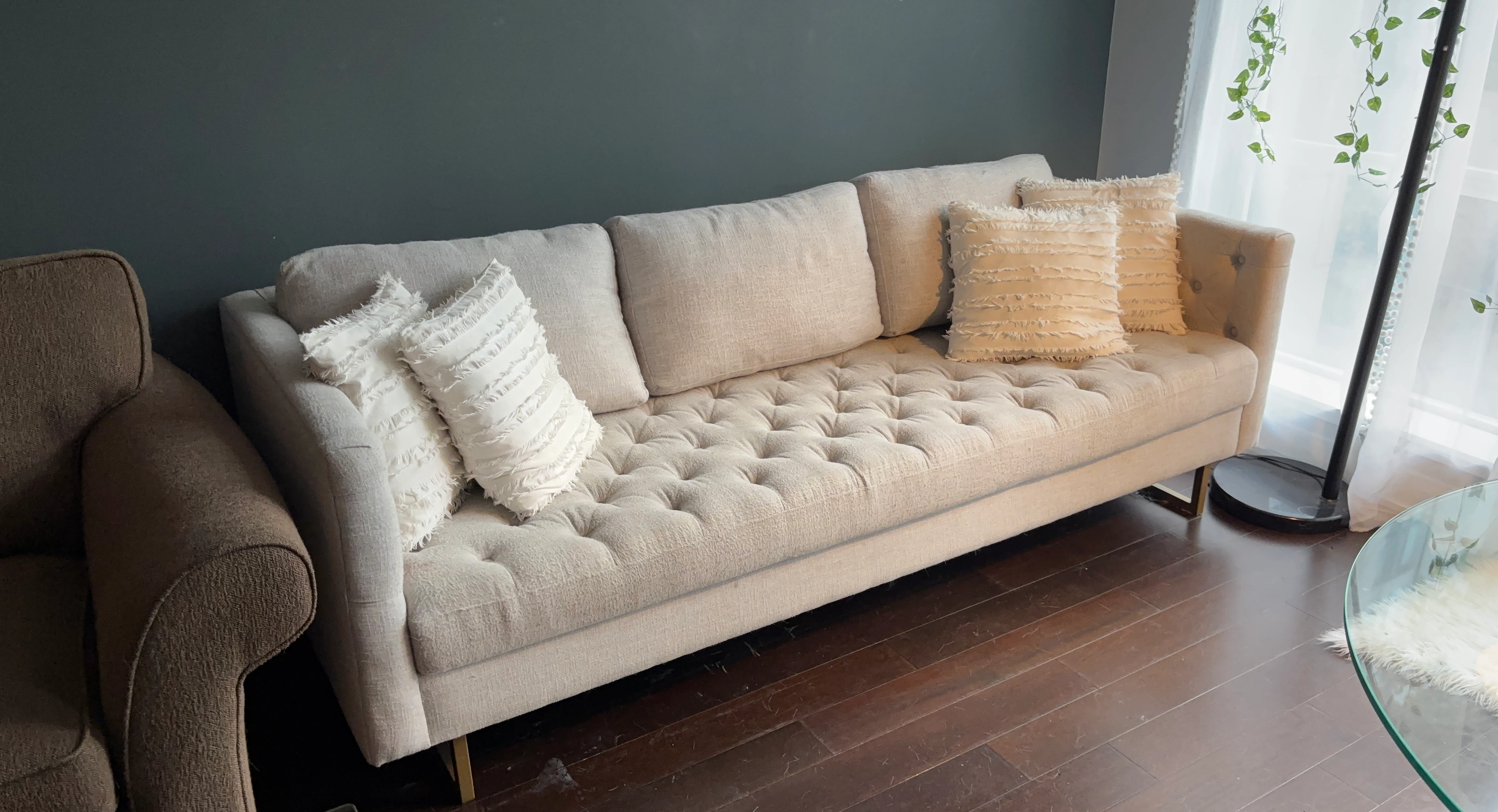 Tufted Sofa with Accent Pillows