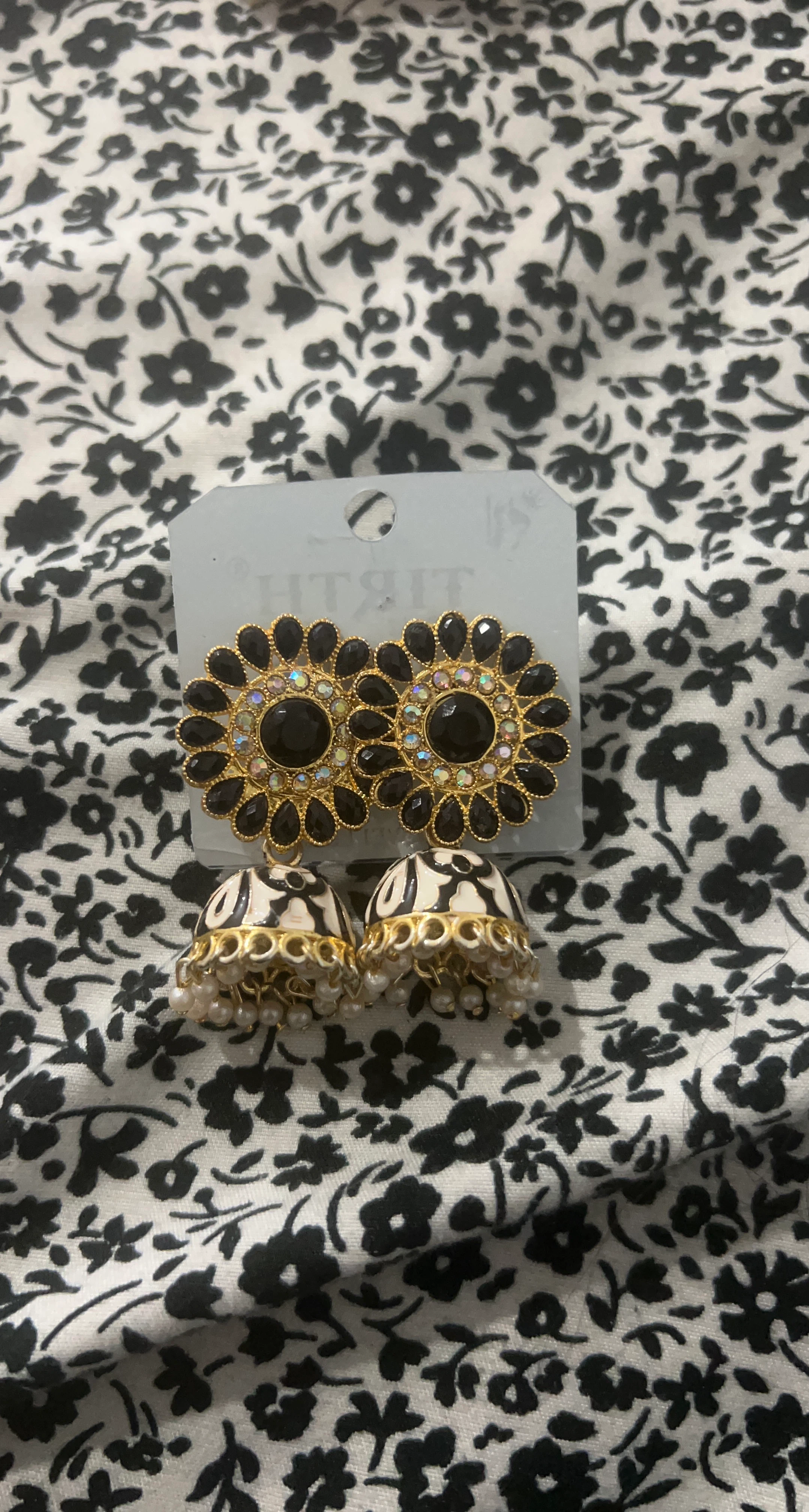 Black and Gold Jhumka Earrings