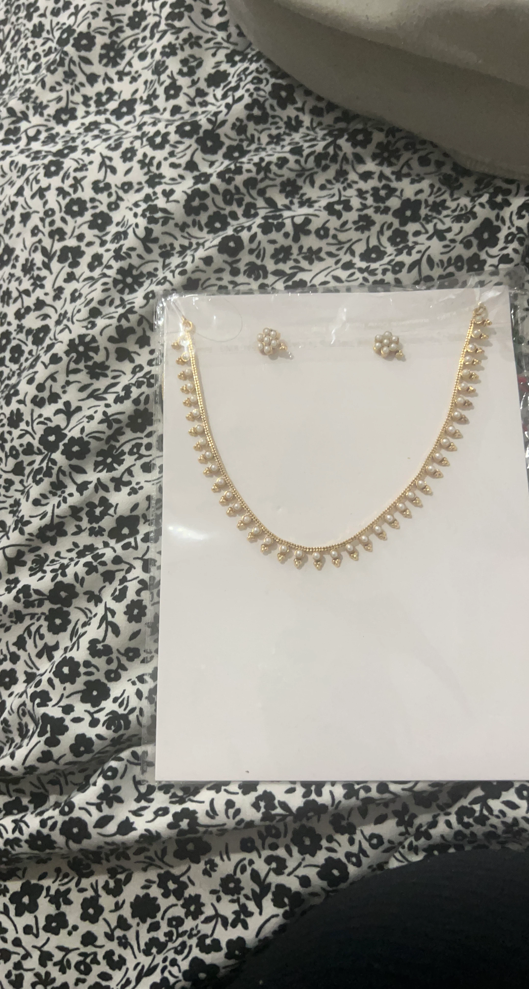 Pearl and Gold Tone Necklace and Earrings Set