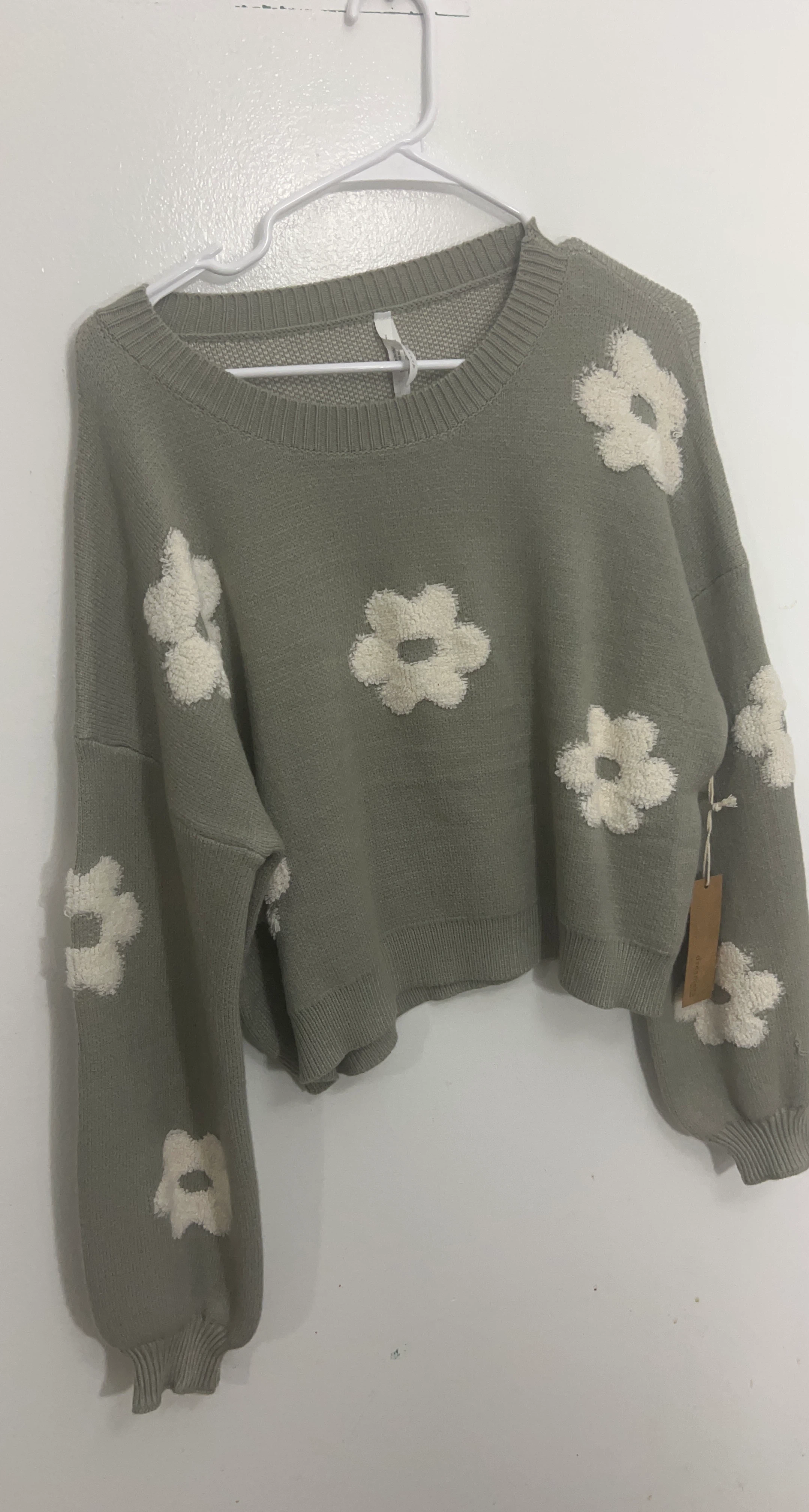 Sage Green Floral Knit Sweater