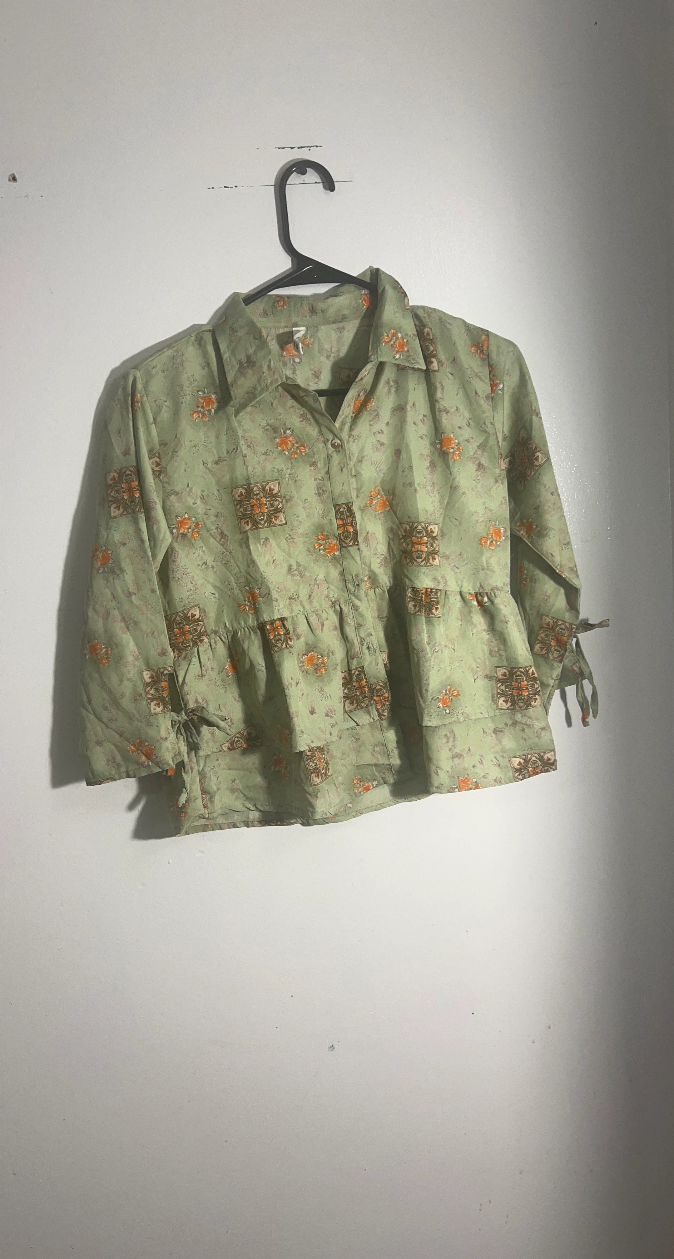 Light Green Floral Tiered Blouse