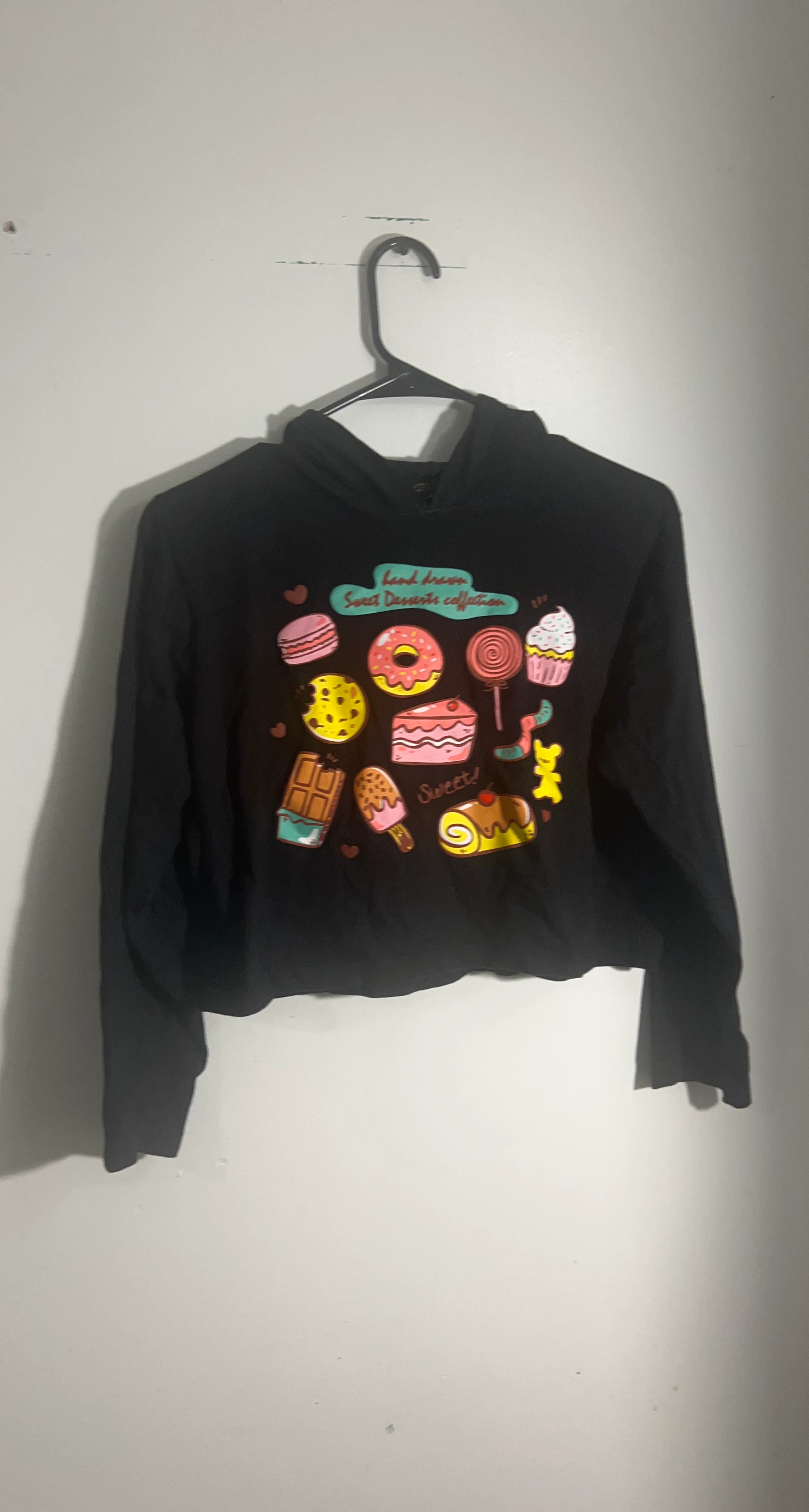 Black Cropped Hoodie - Sweet Desserts Graphic