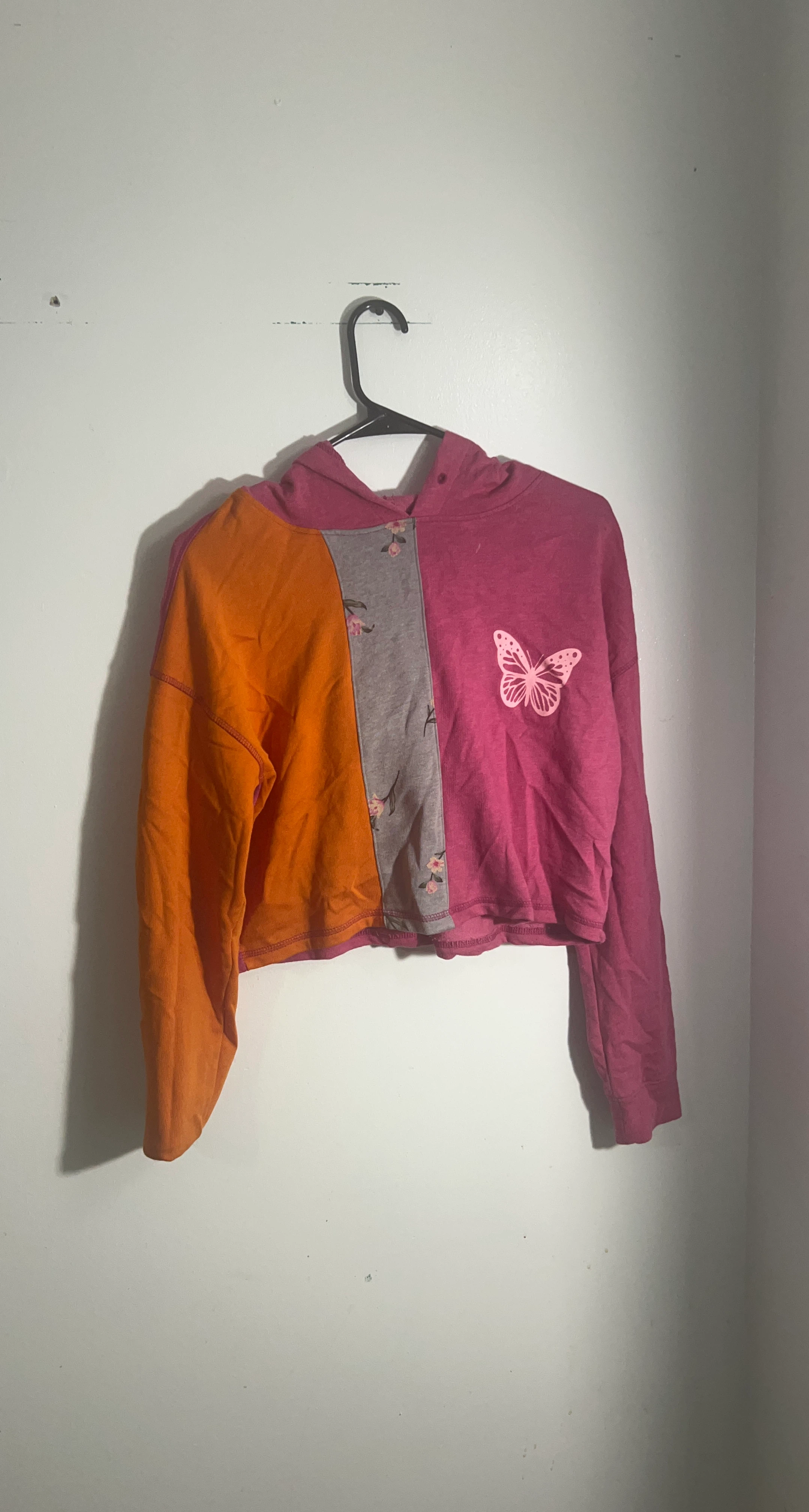 Colourblock Hoodie with Butterfly Graphic