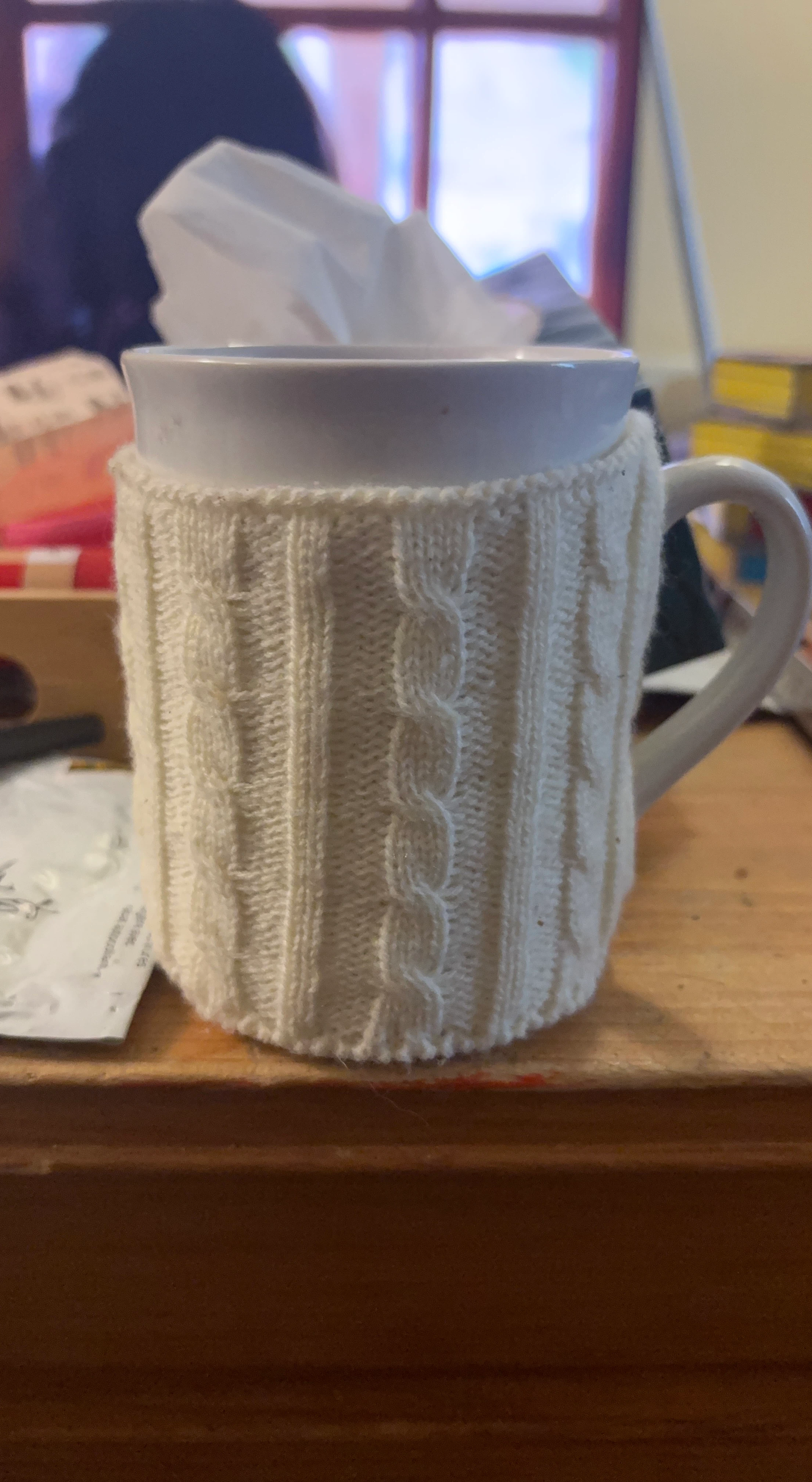White Cable Knit Mug Cozy Homemade Candle