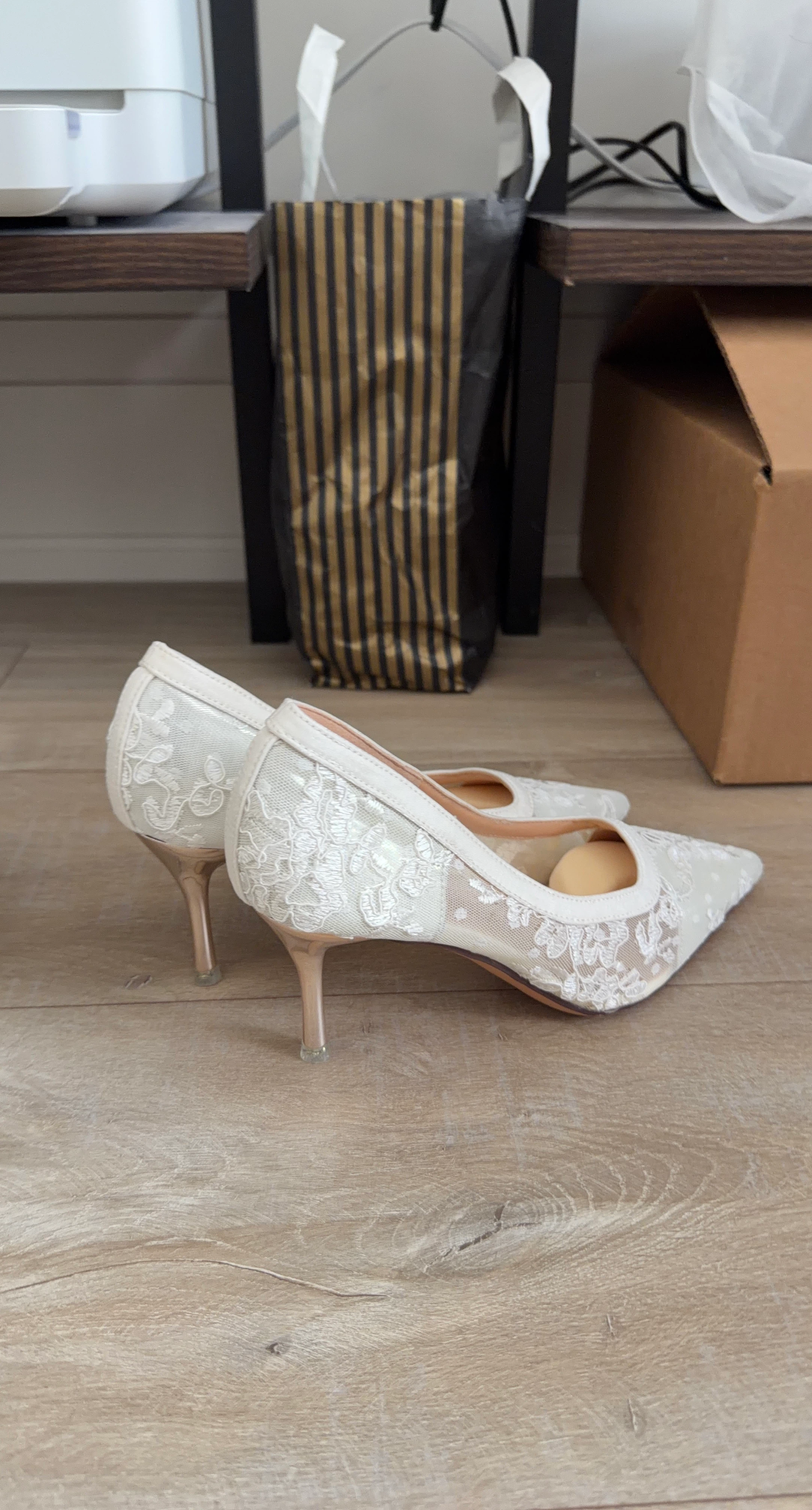 White Lace Pointed-Toe Heels