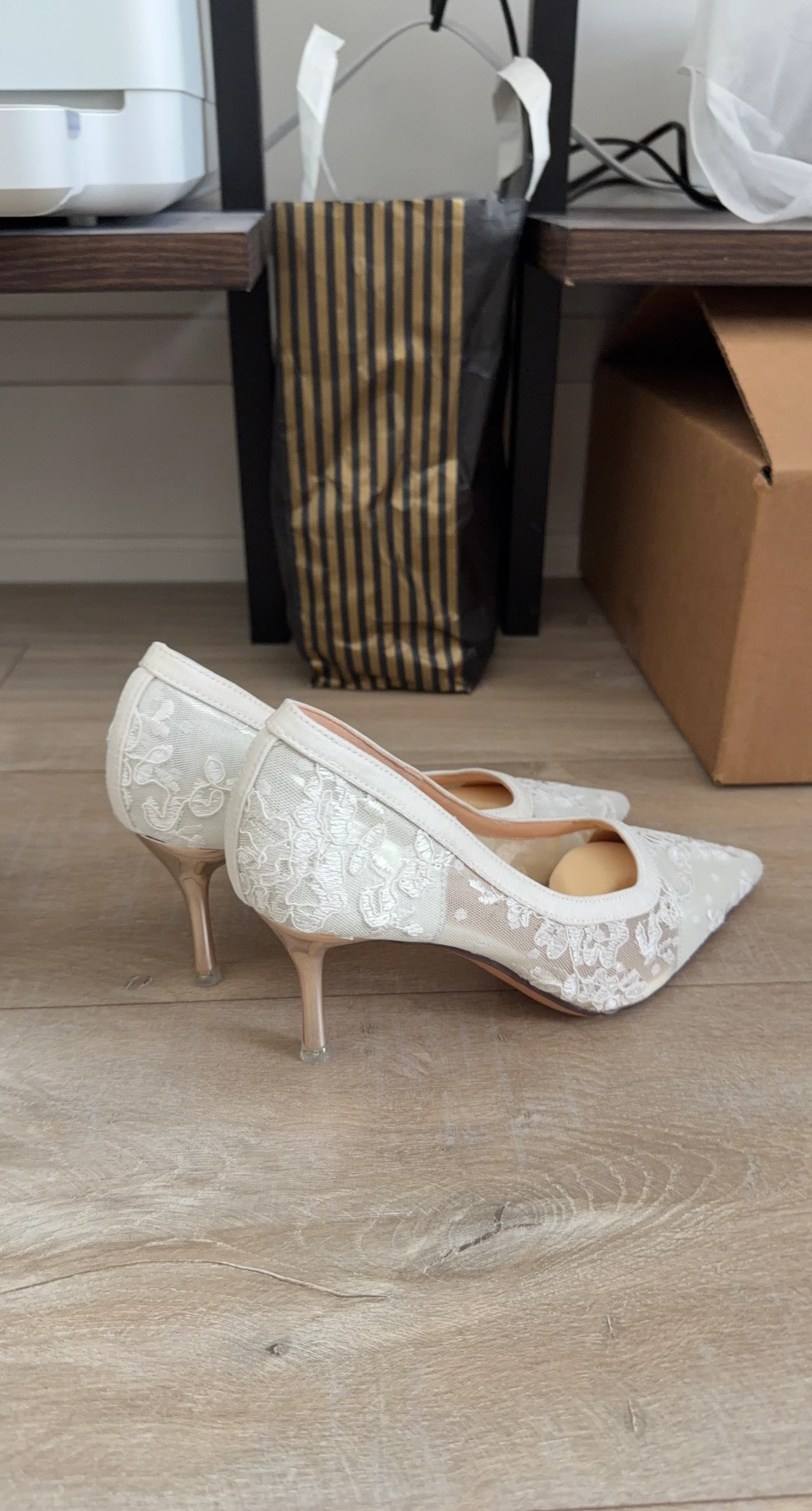 White Lace Pointed-Toe Heels