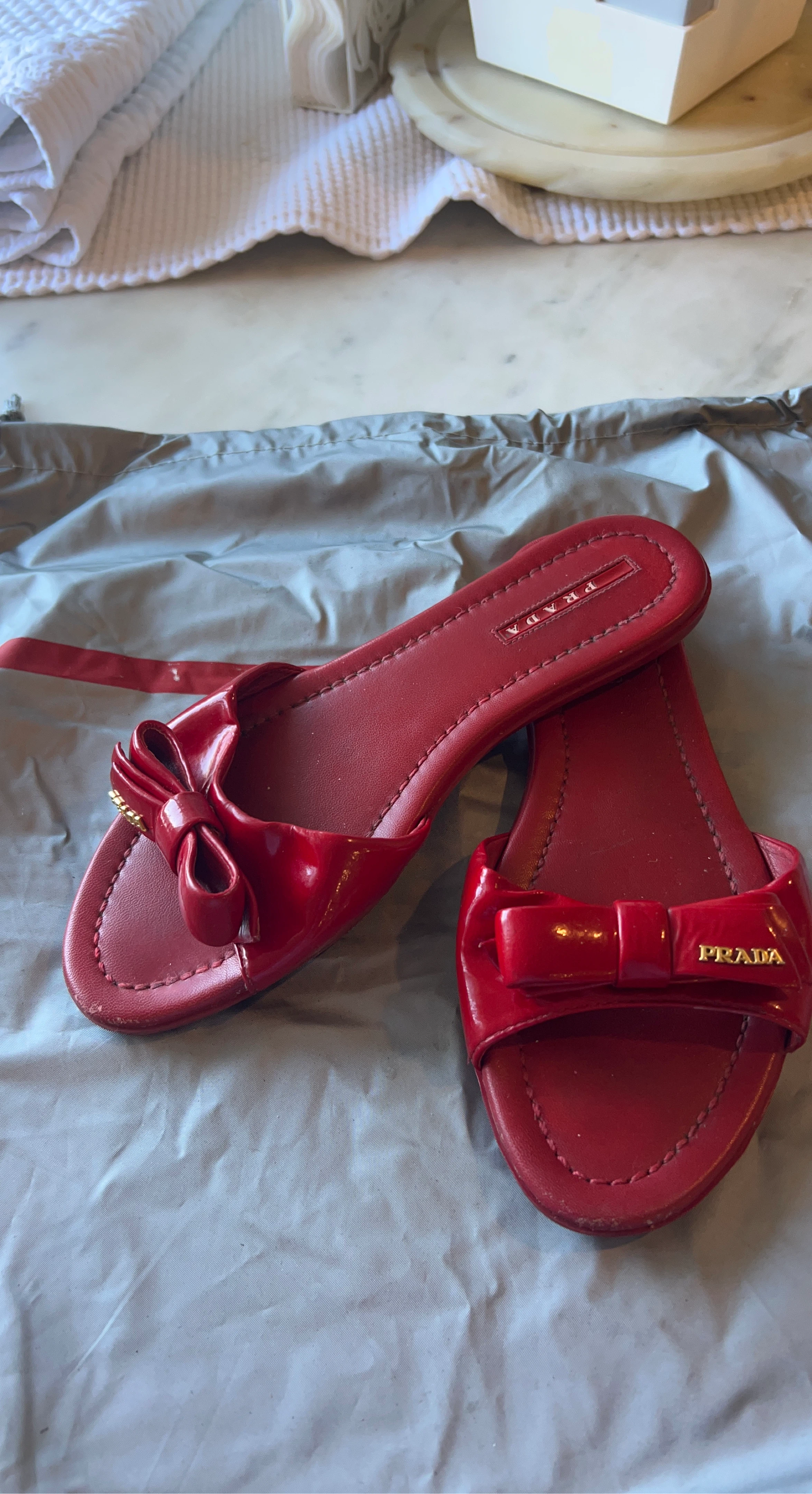 Prada Red Bow Sandals