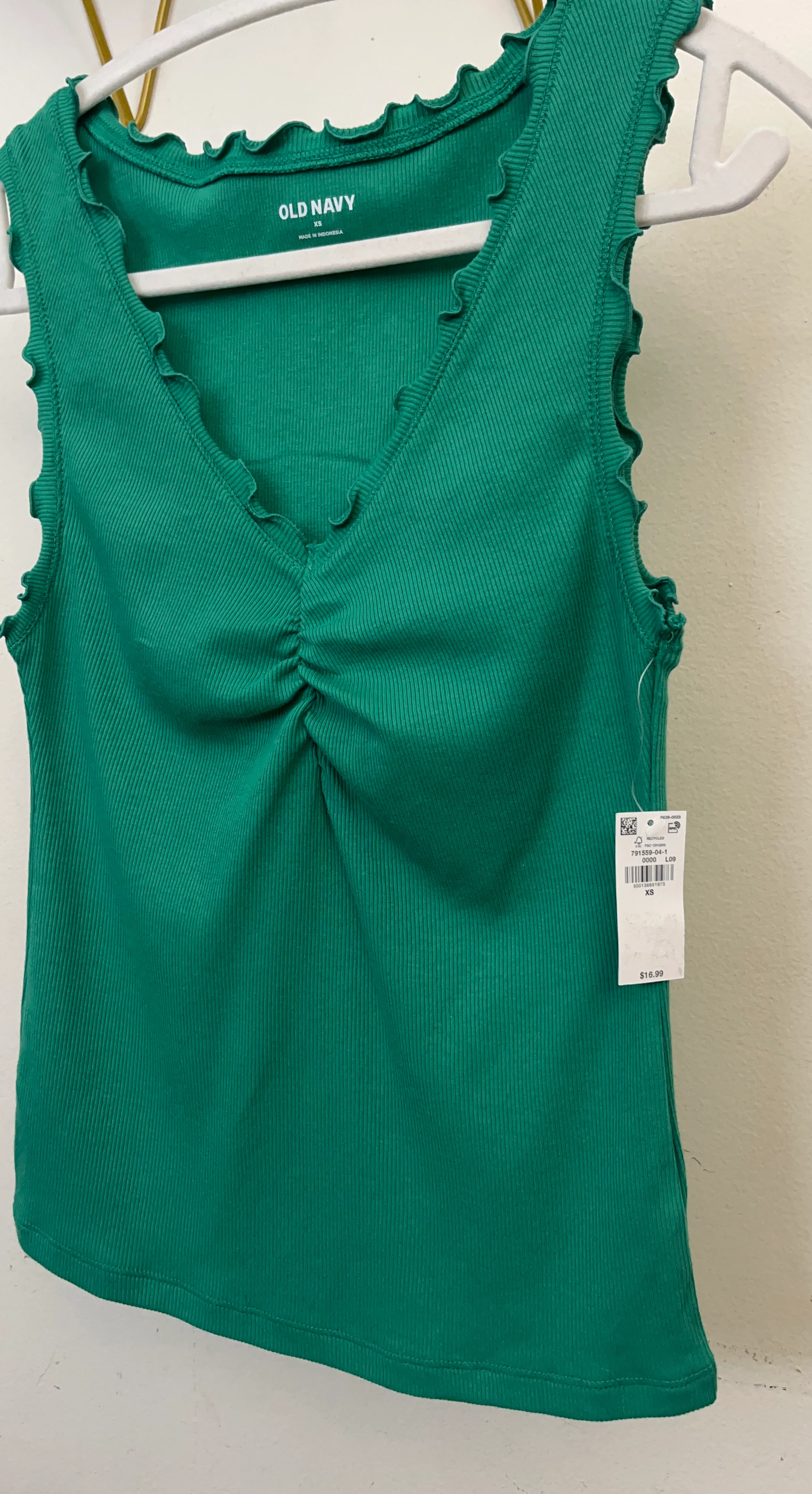Old Navy Green Ribbed V-Neck Tank Top XS