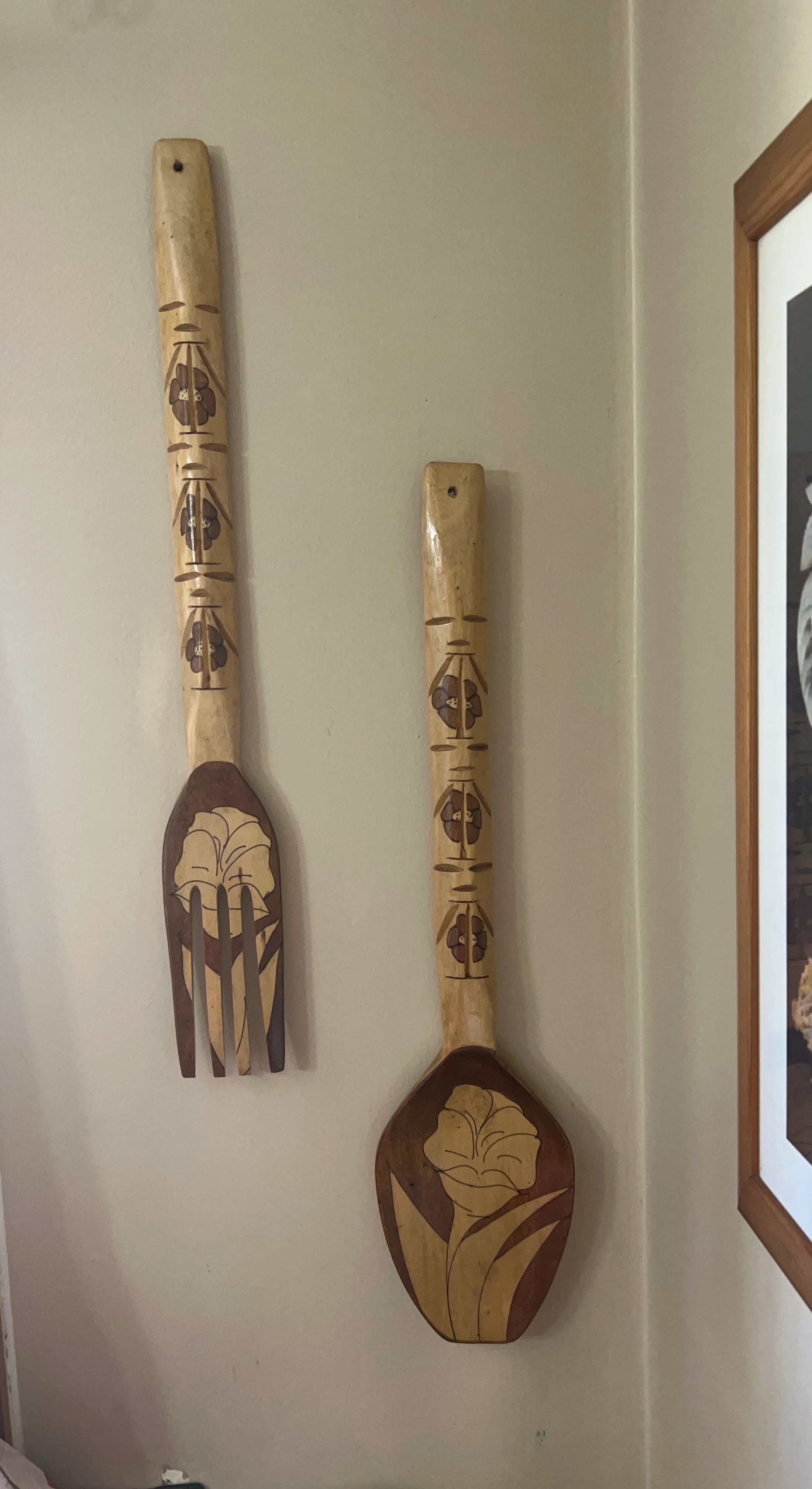 Hand Carved Wooden Spoon and Fork Wall Decor
