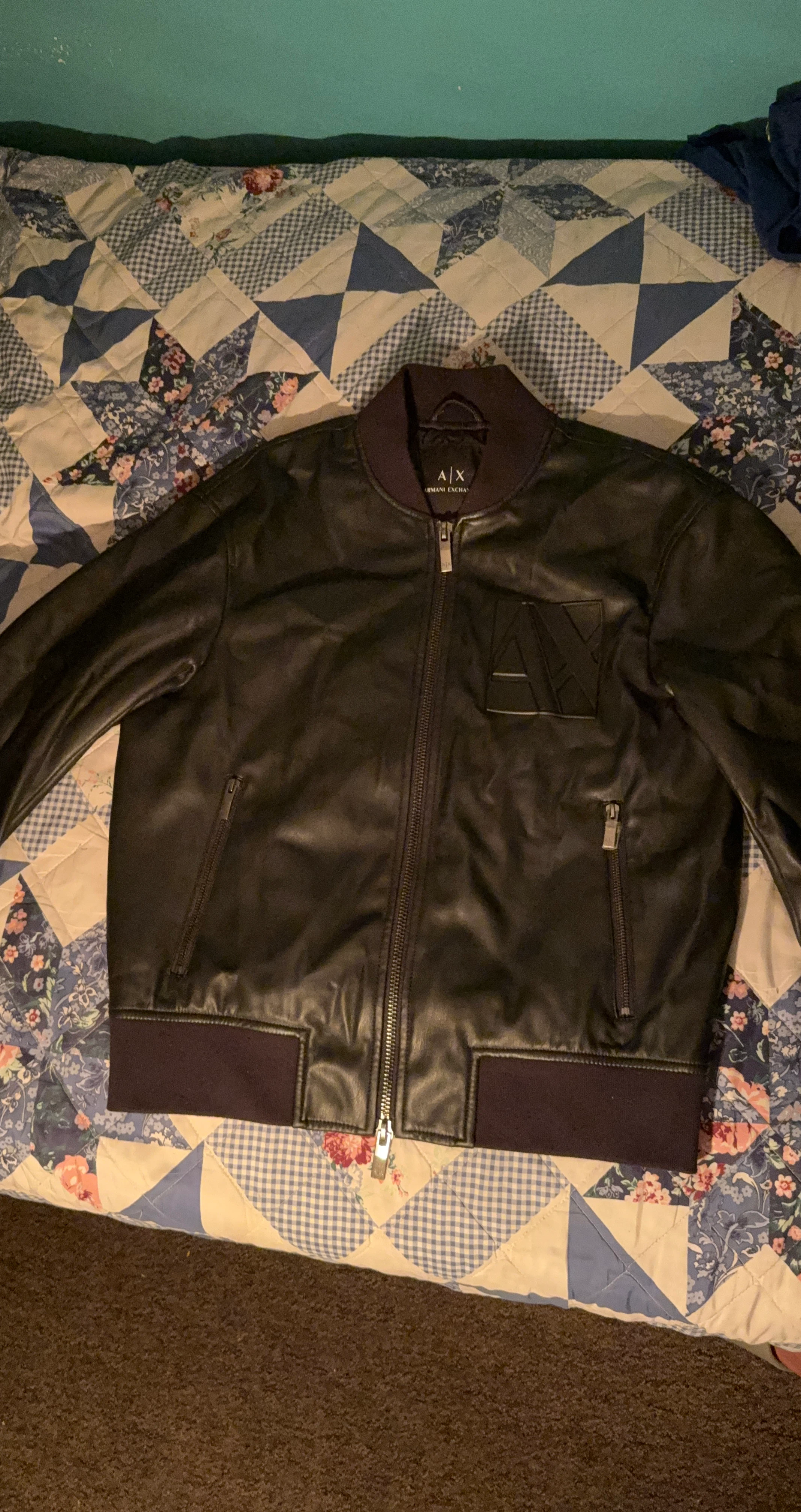 AX Armani Exchange Black Leather Bomber Jacket