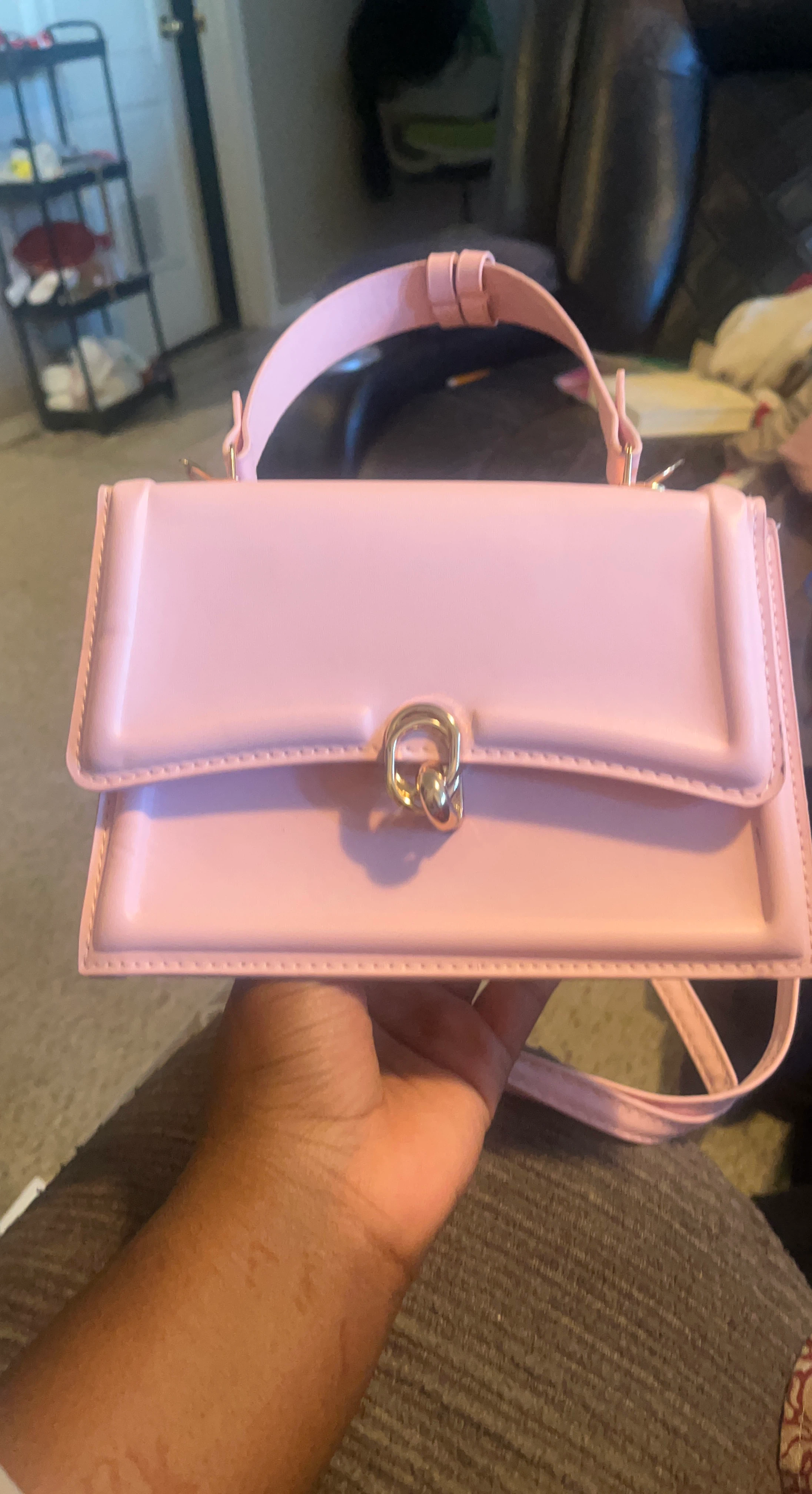 Pink Structured Handbag with Shoulder Strap