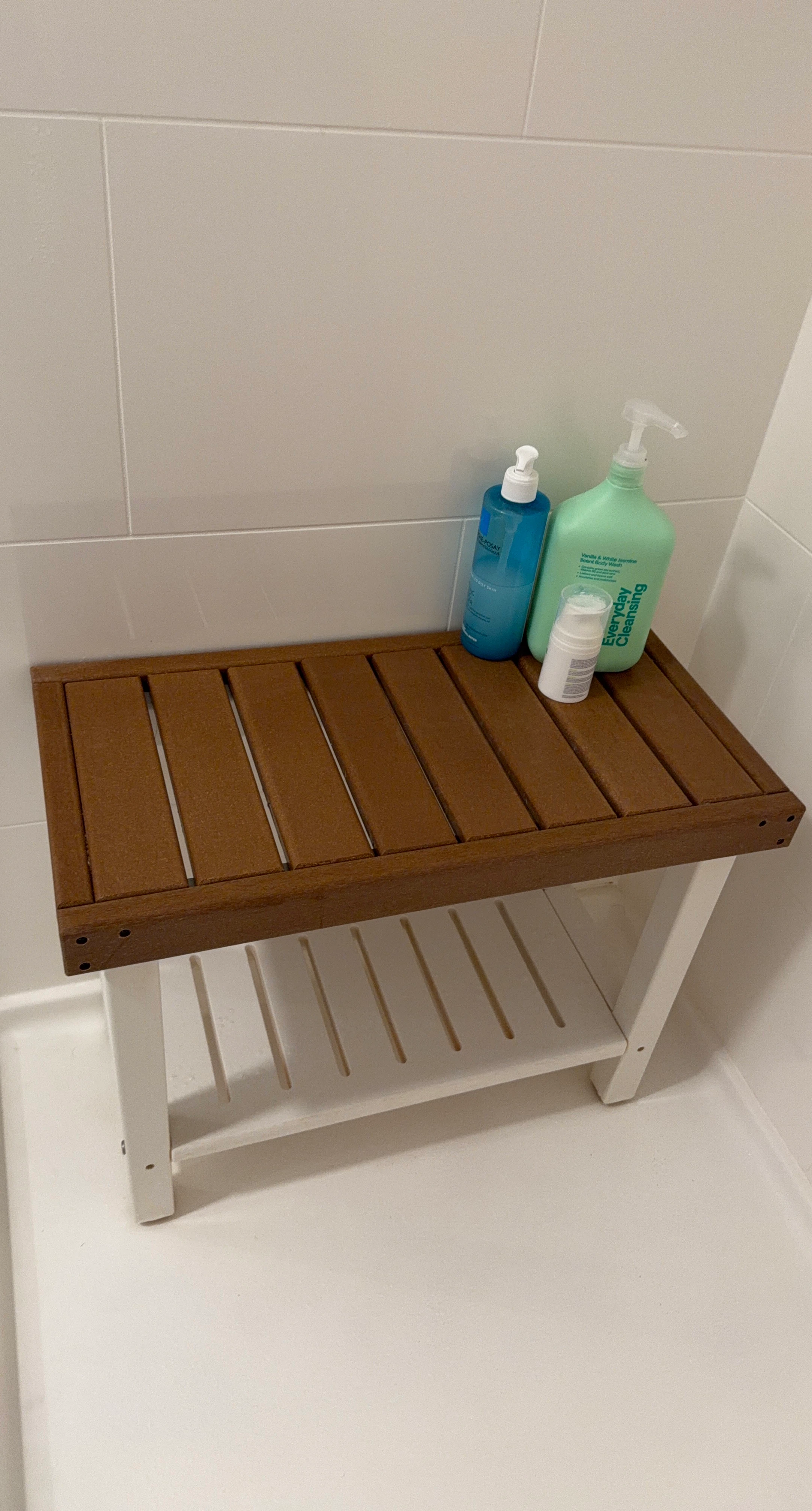 Wooden Shower Bench with Shelf